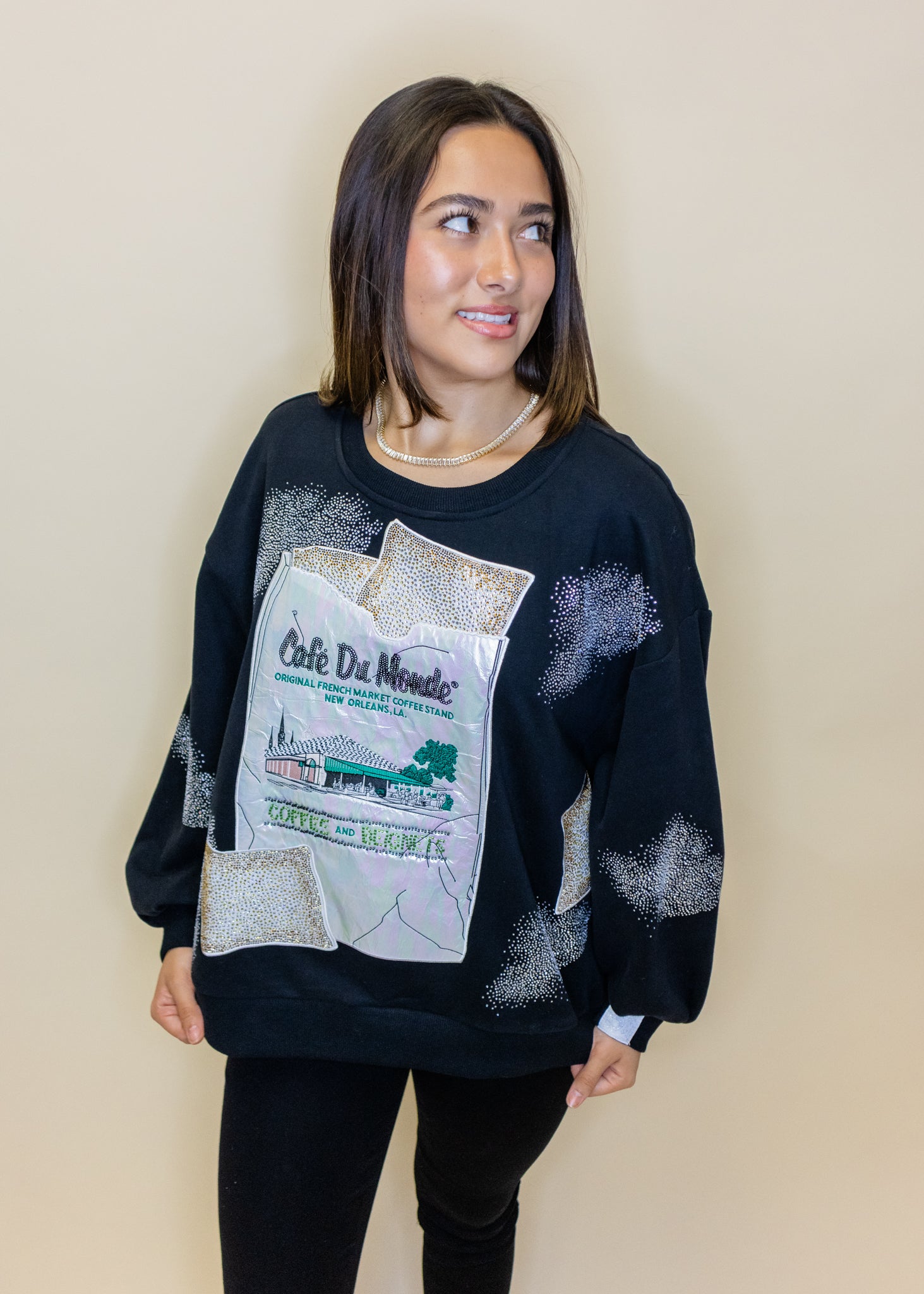 Licensed Black 'Café Du Monde' Beignet Bag & Powdered Sugar Sweatshirt