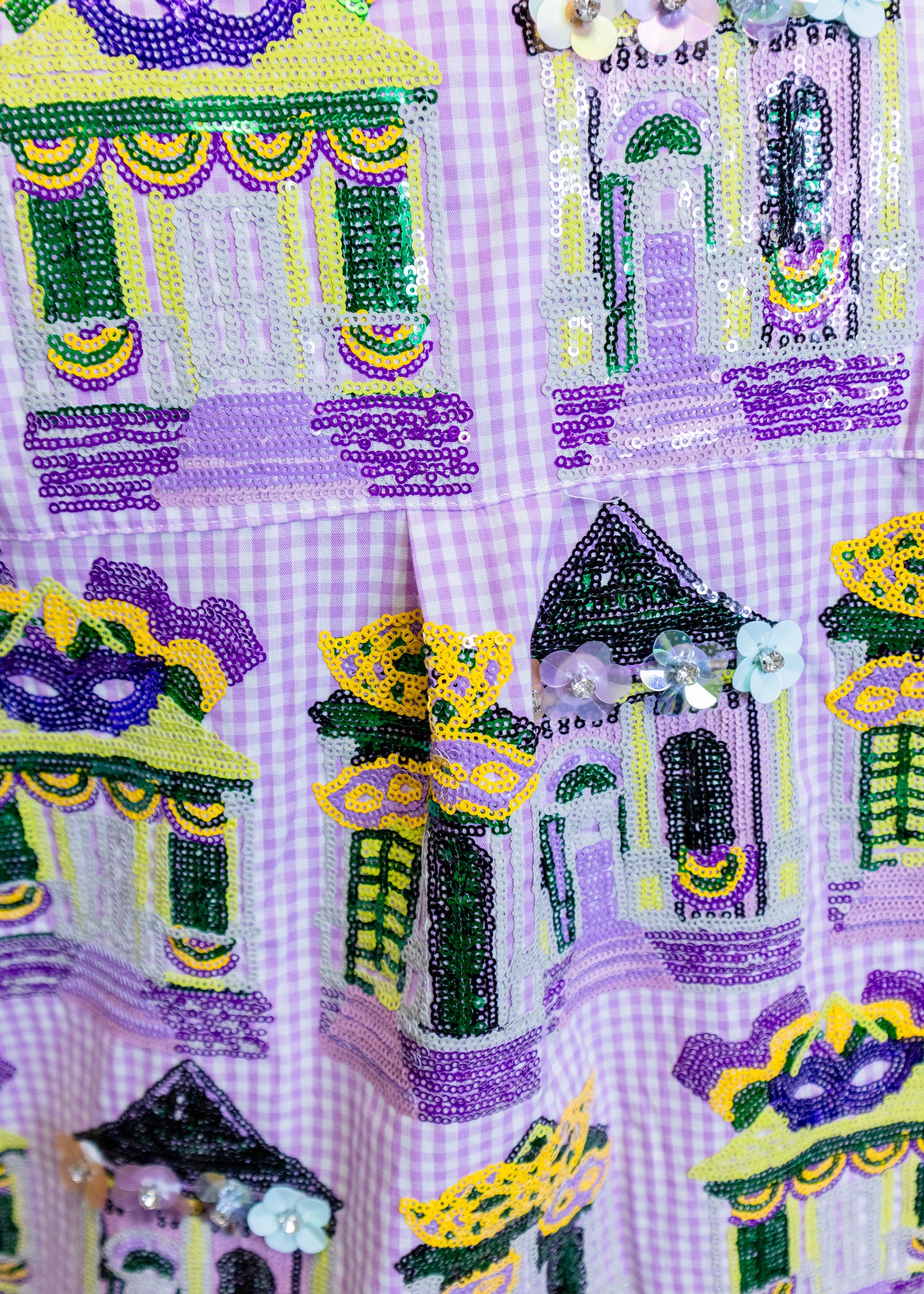 Purple & White Diamond Mardi Gras Porches Button Up Top