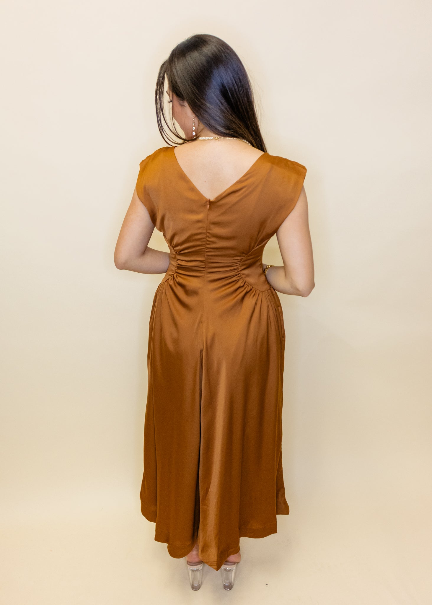 Terra Cotta Satin Midi Dress