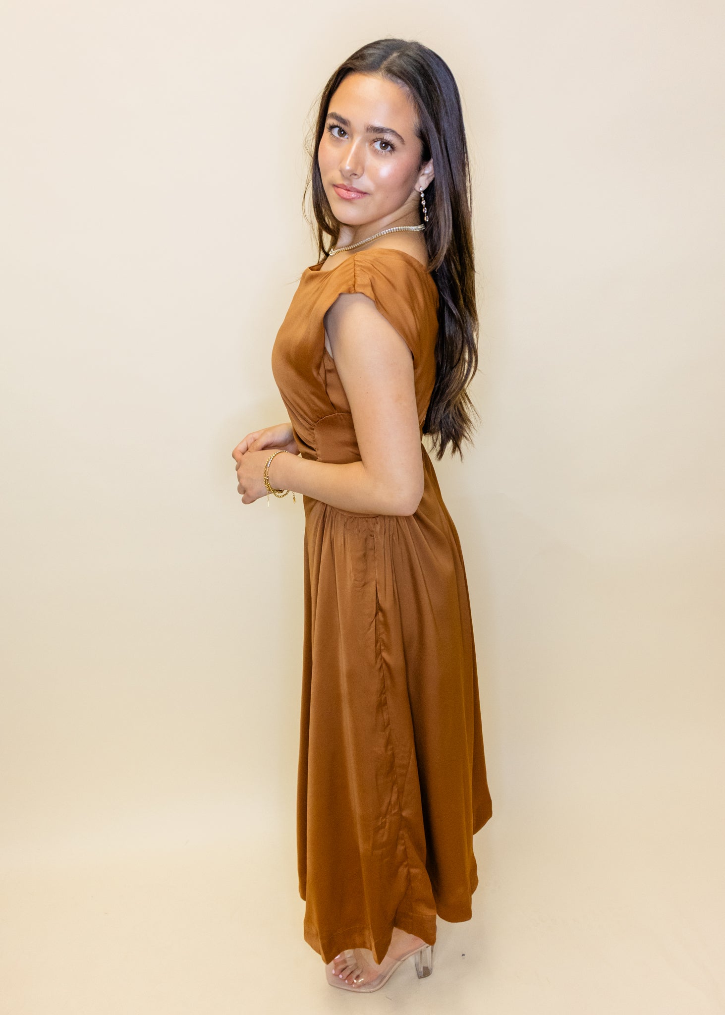 Terra Cotta Satin Midi Dress