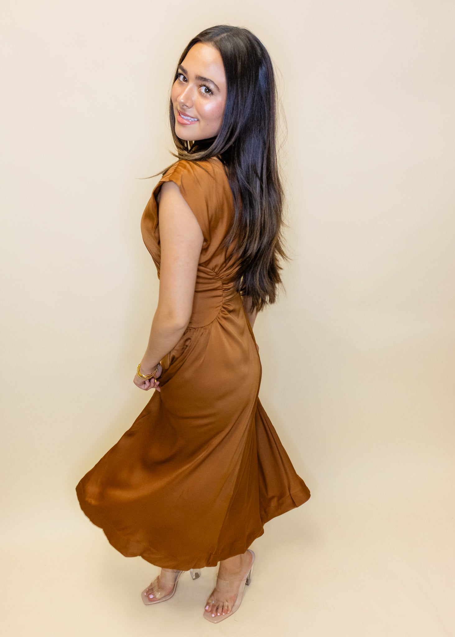Terra Cotta Satin Midi Dress