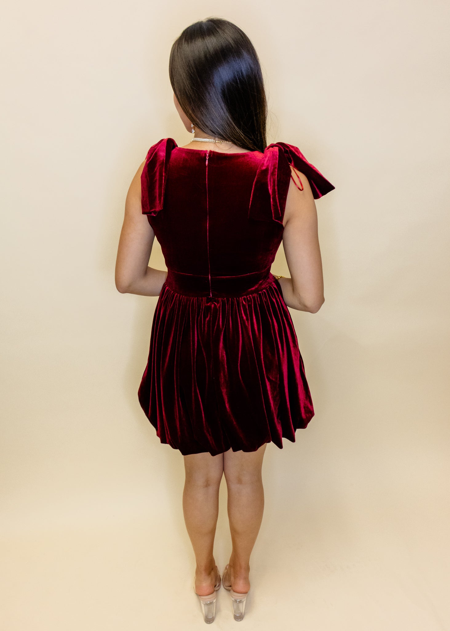 Burgundy Velvet Bow Dress
