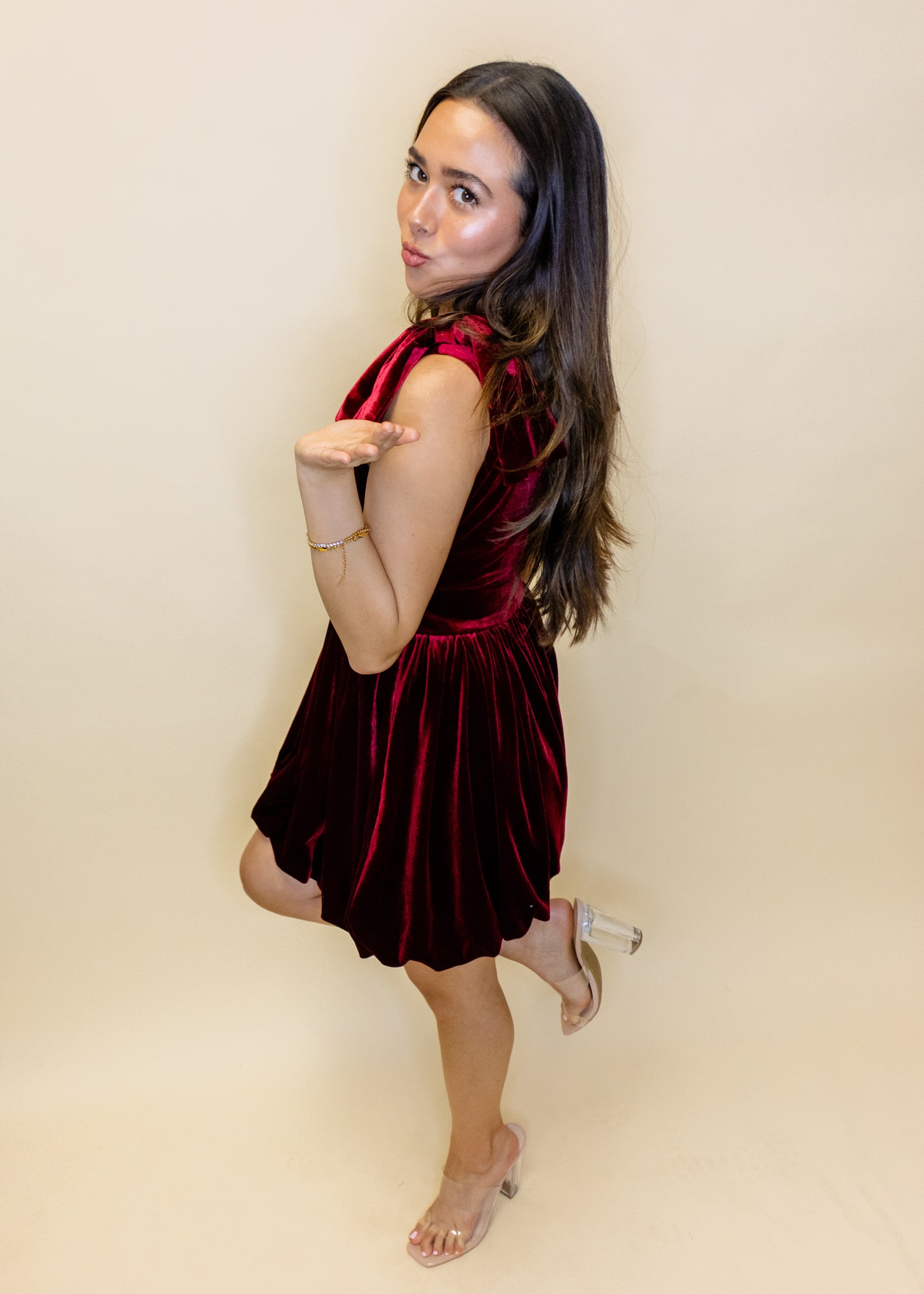 Burgundy Velvet Bow Dress