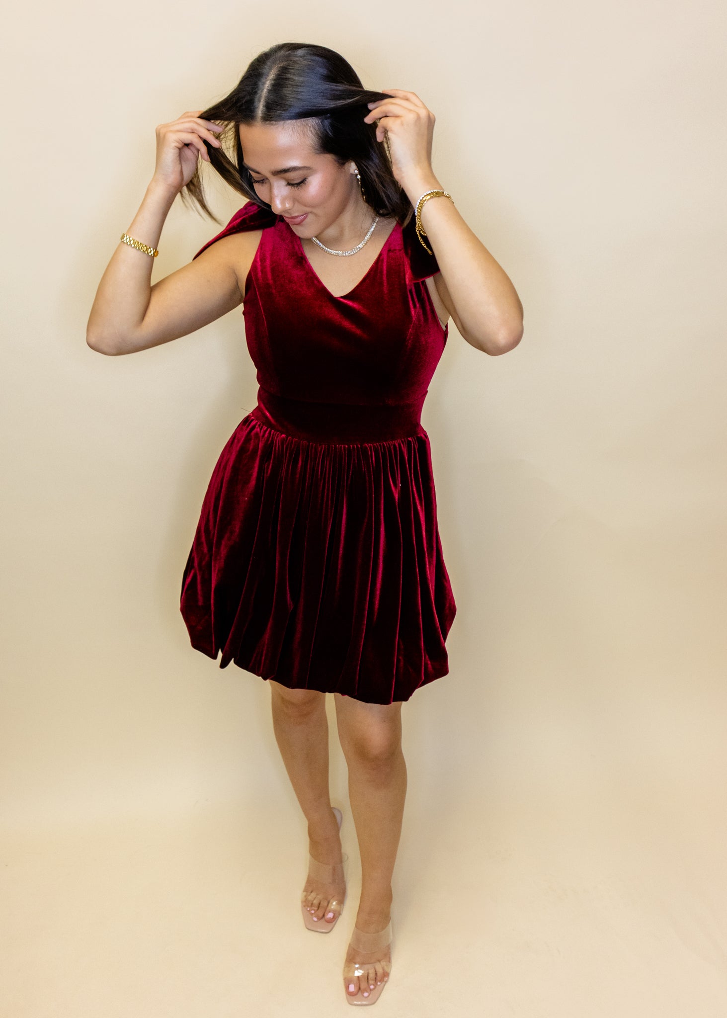 Burgundy Velvet Bow Dress