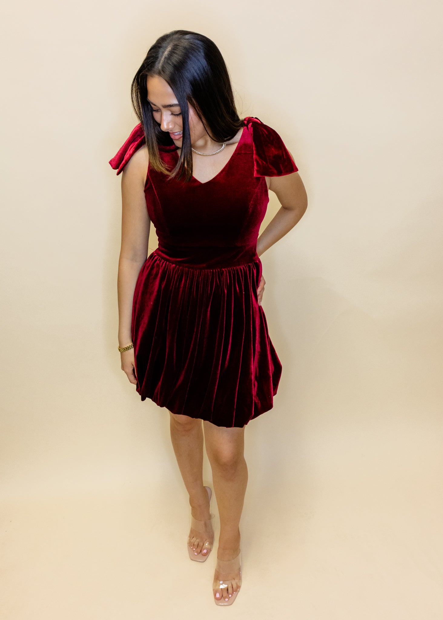 Burgundy Velvet Bow Dress