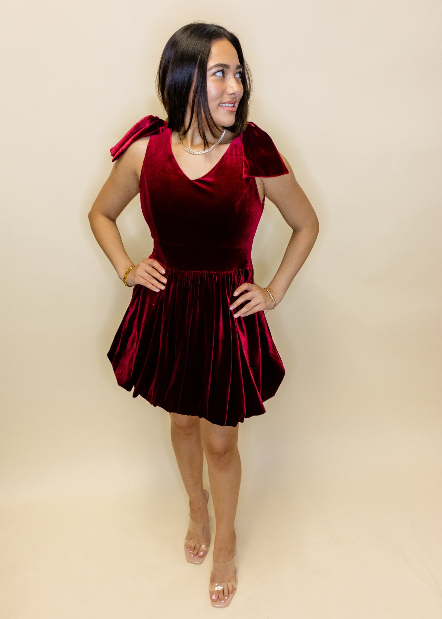 Burgundy Velvet Bow Dress