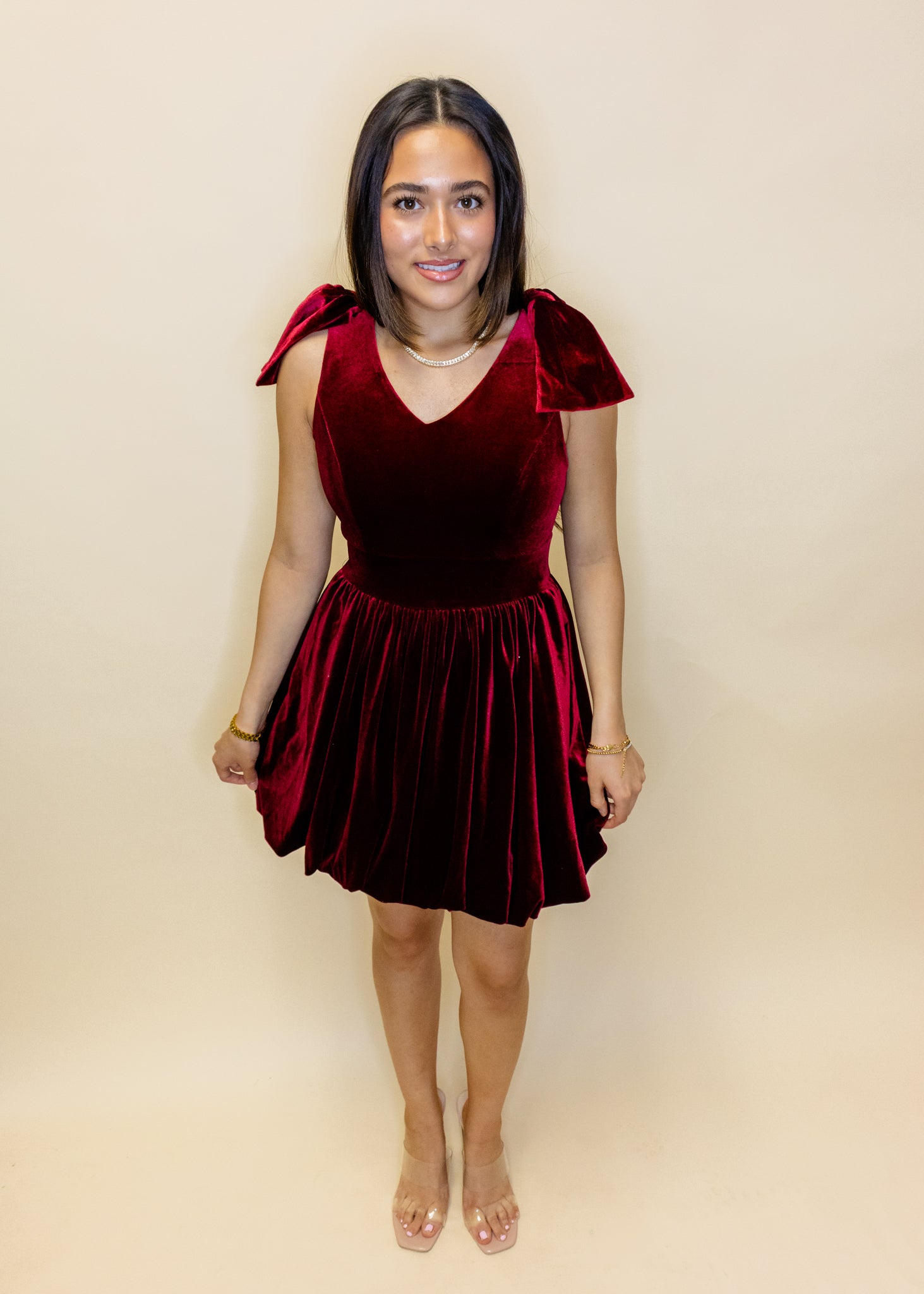 Burgundy Velvet Bow Dress