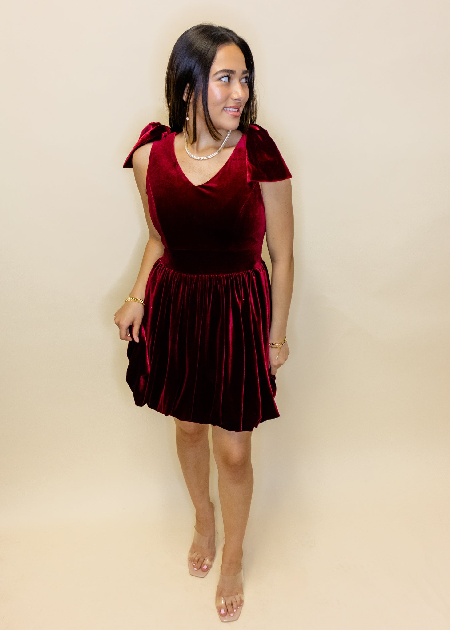 Burgundy Velvet Bow Dress