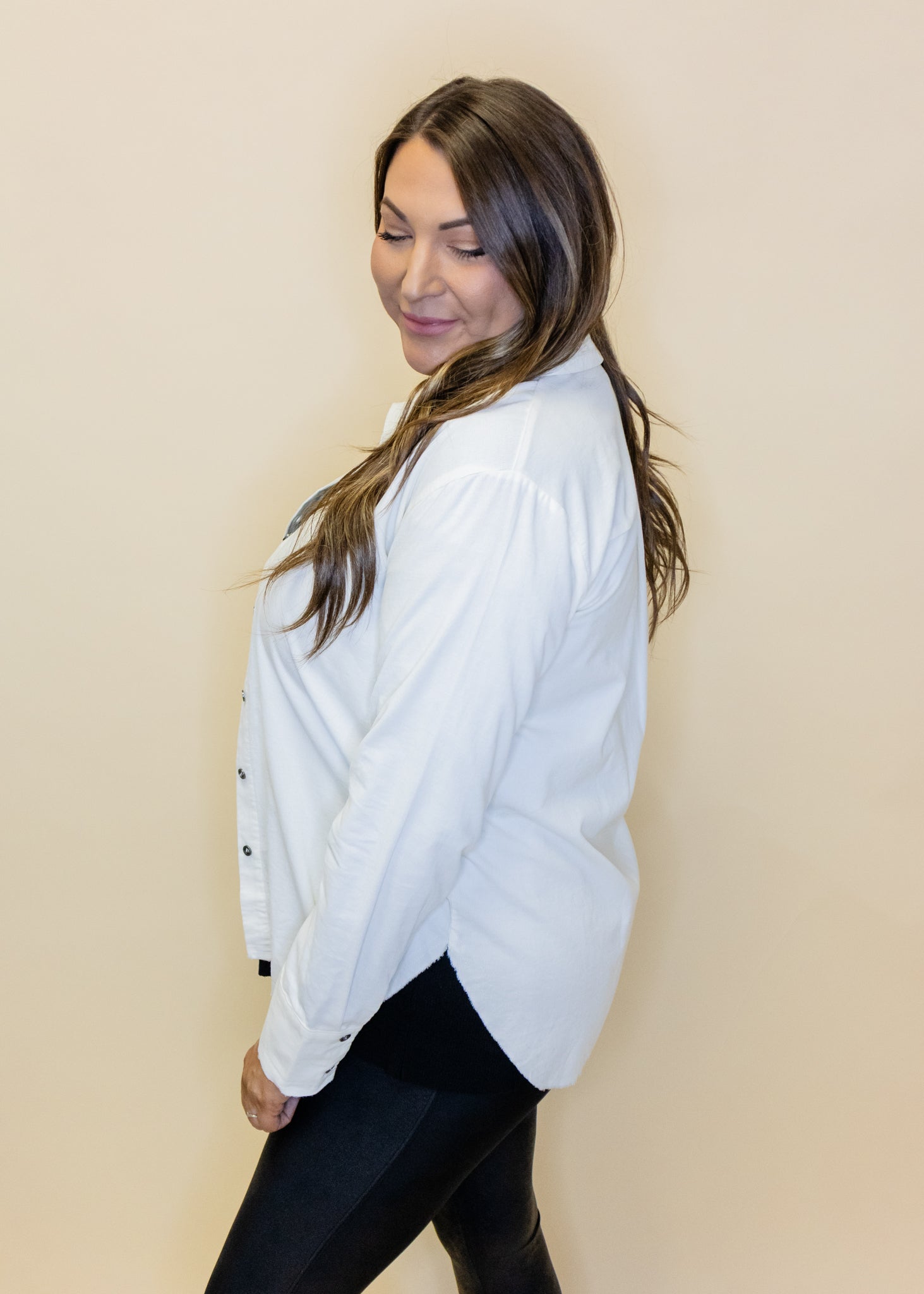 White Corduroy Button Up Top