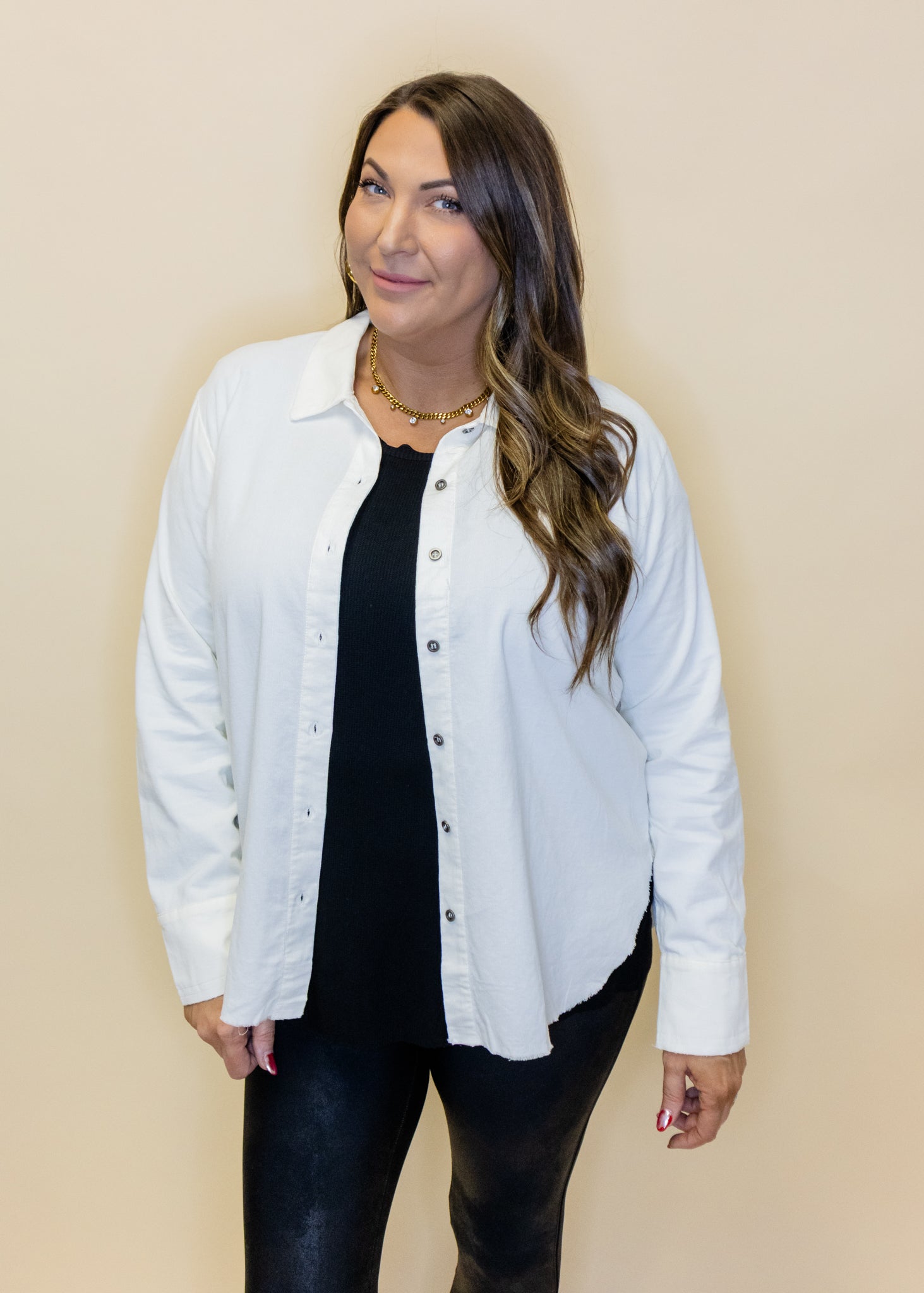 White Corduroy Button Up Top