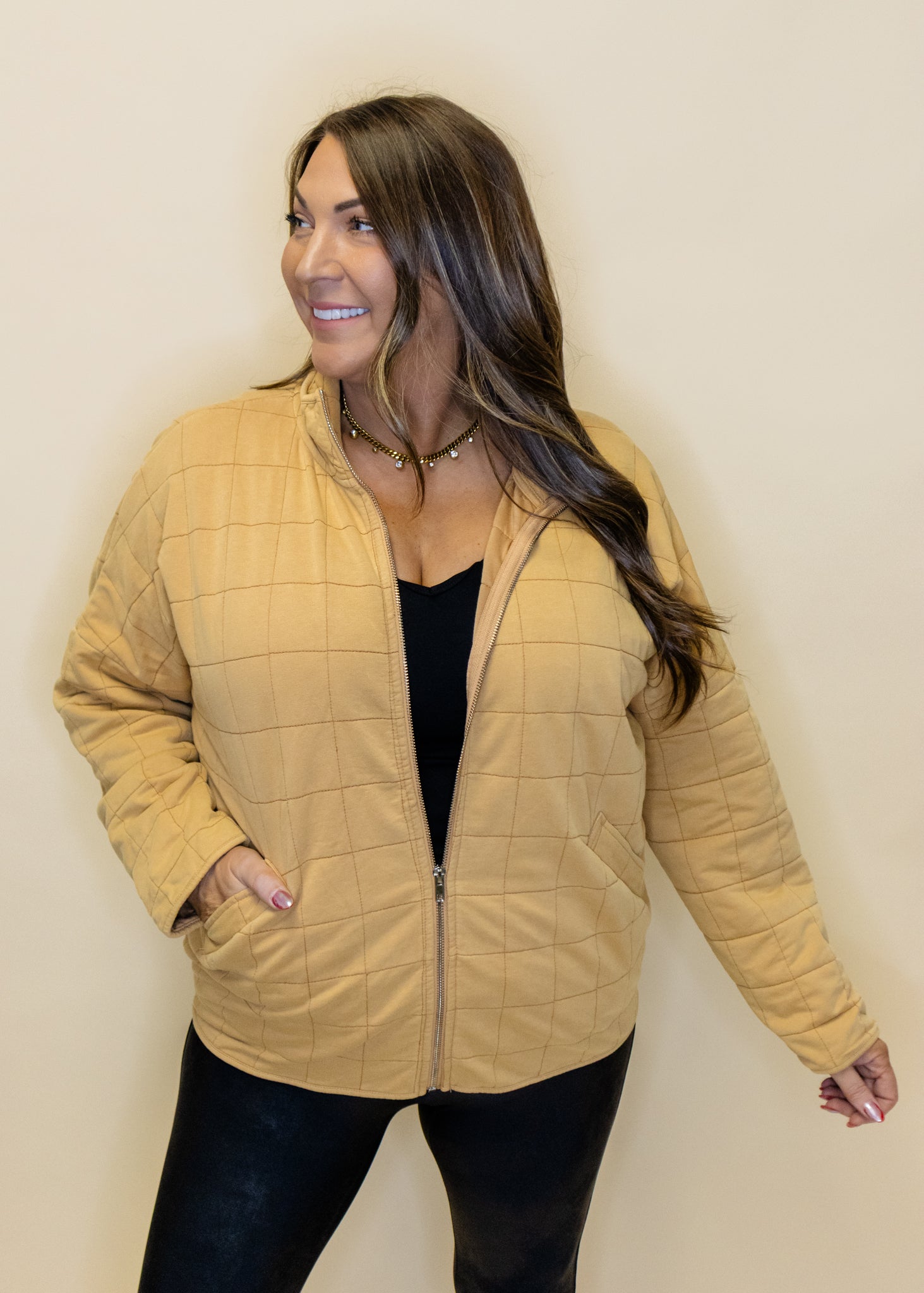 Latte Quilted Washed Jacket