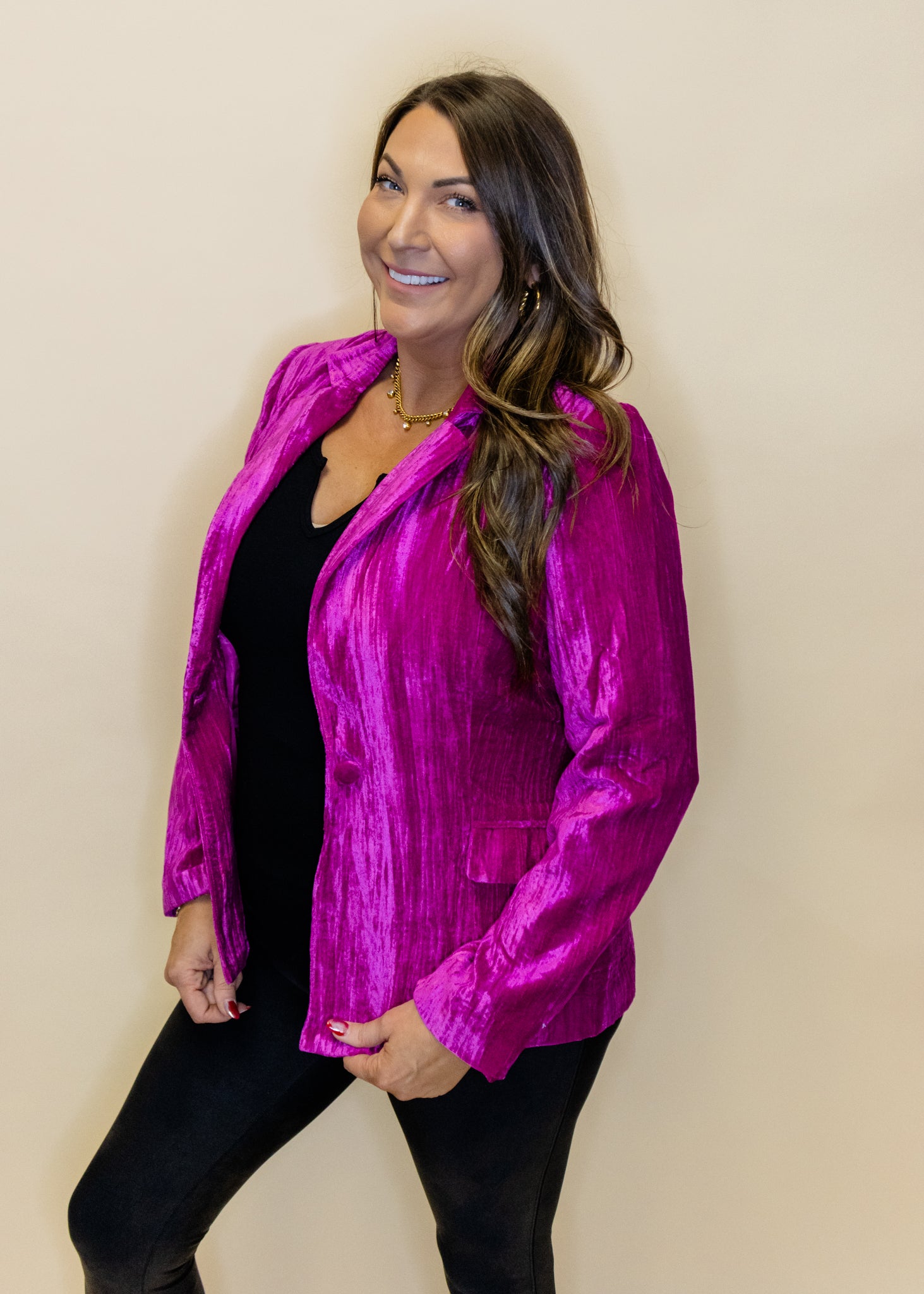 Hot Pink Velvet Blazer