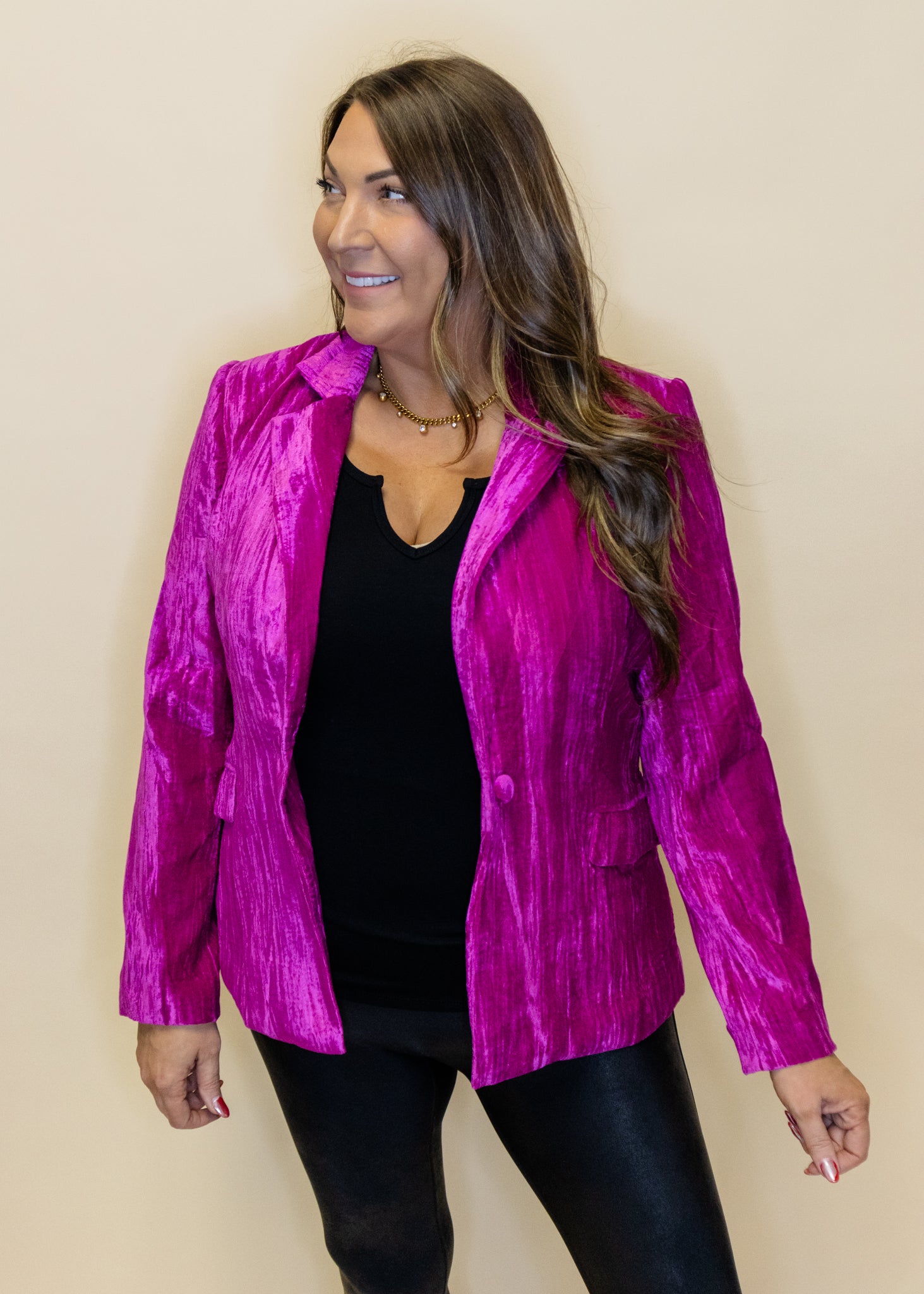 Hot Pink Velvet Blazer
