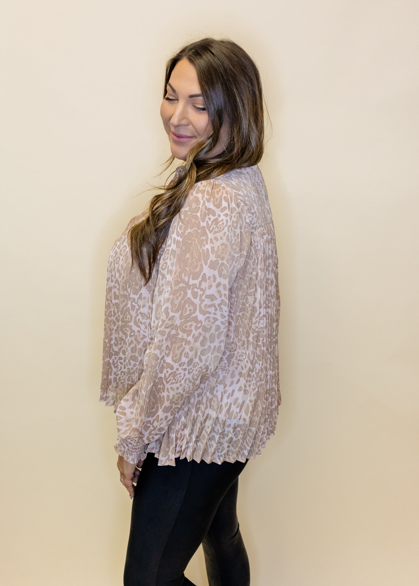 Blush Leopard Button Top