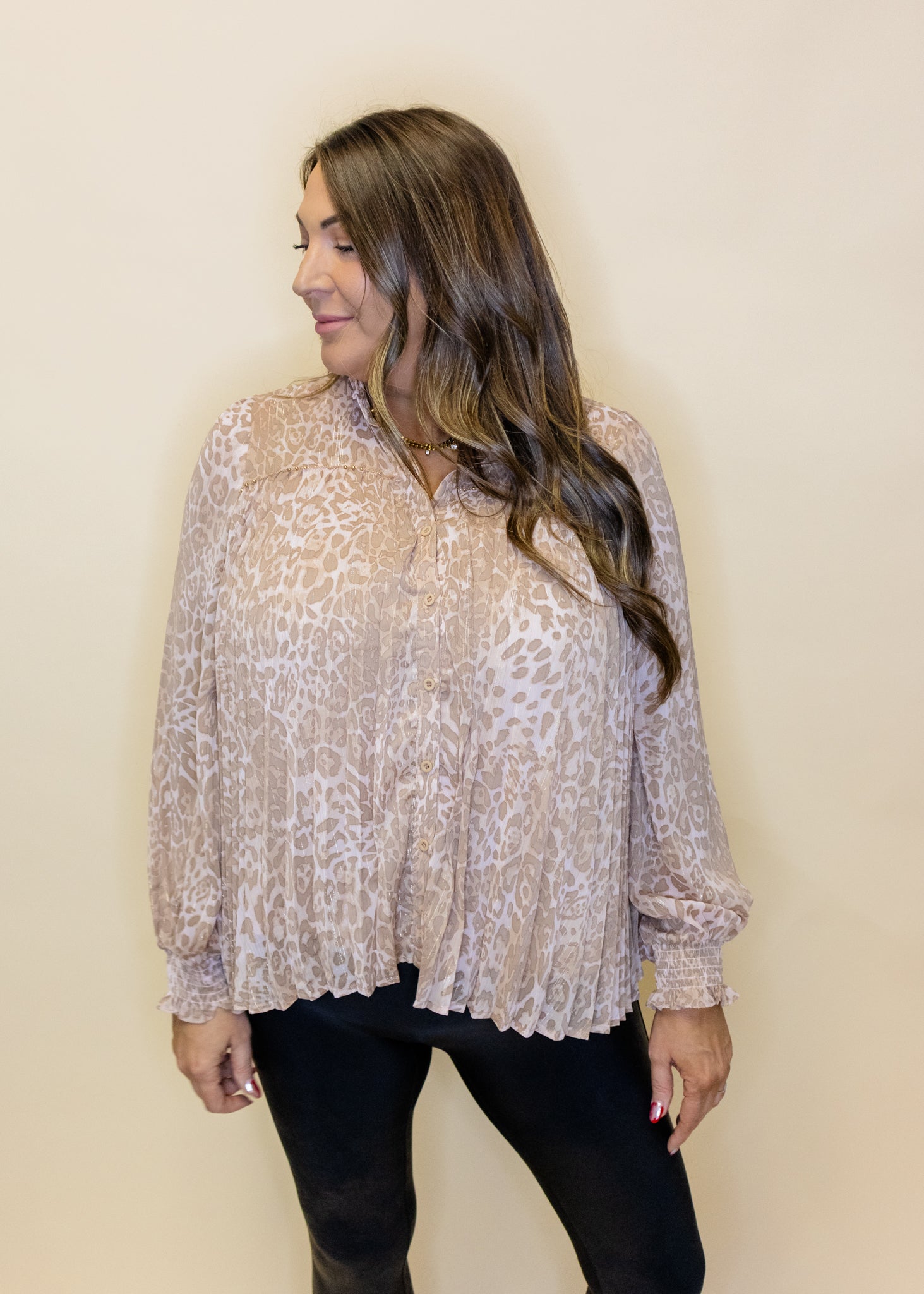 Blush Leopard Button Top