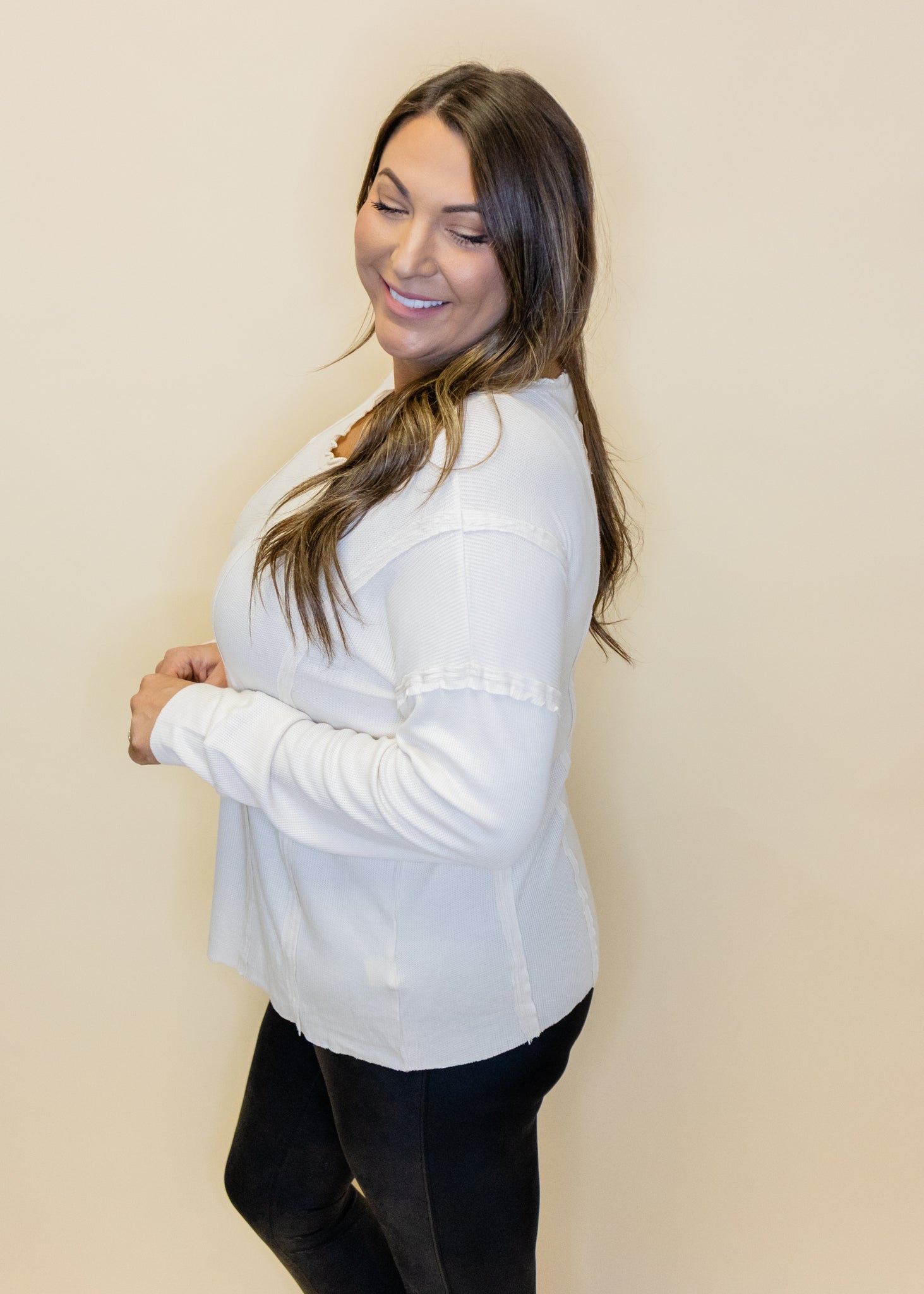 Cream Ribbed Long Sleeve Sweater