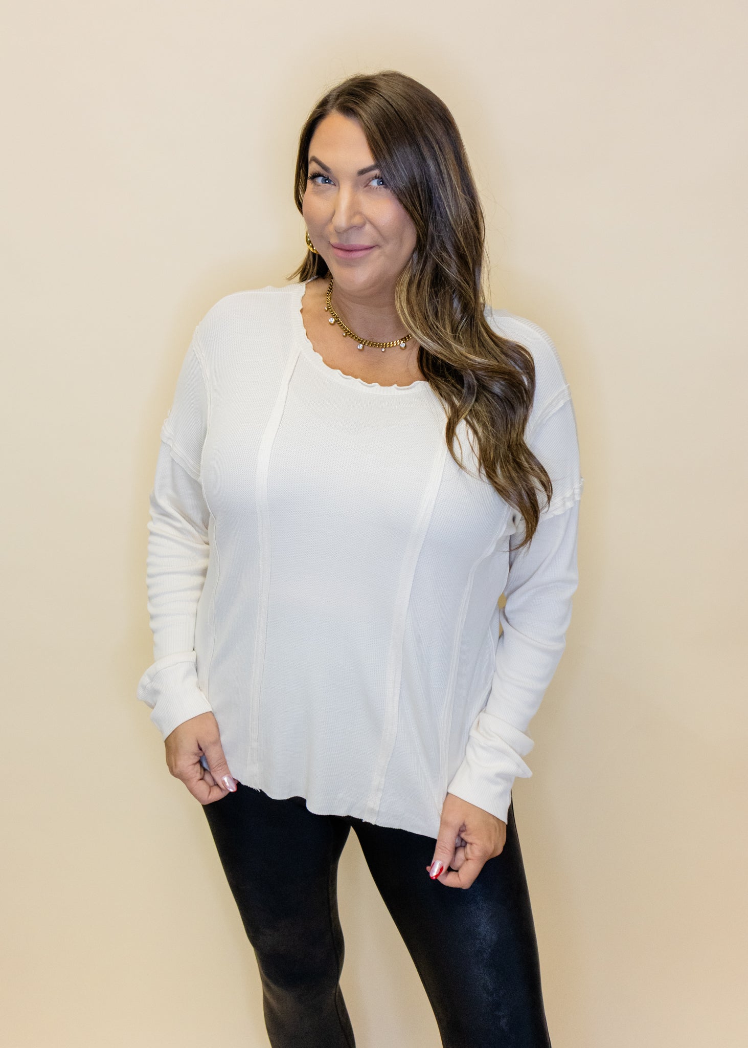Cream Ribbed Long Sleeve Sweater