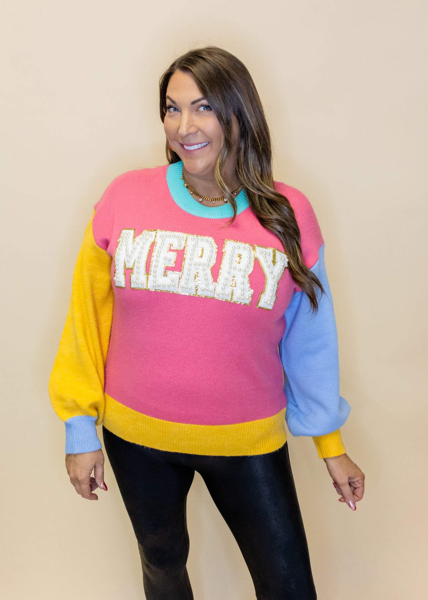 Pearl Merry Color Block Sweater