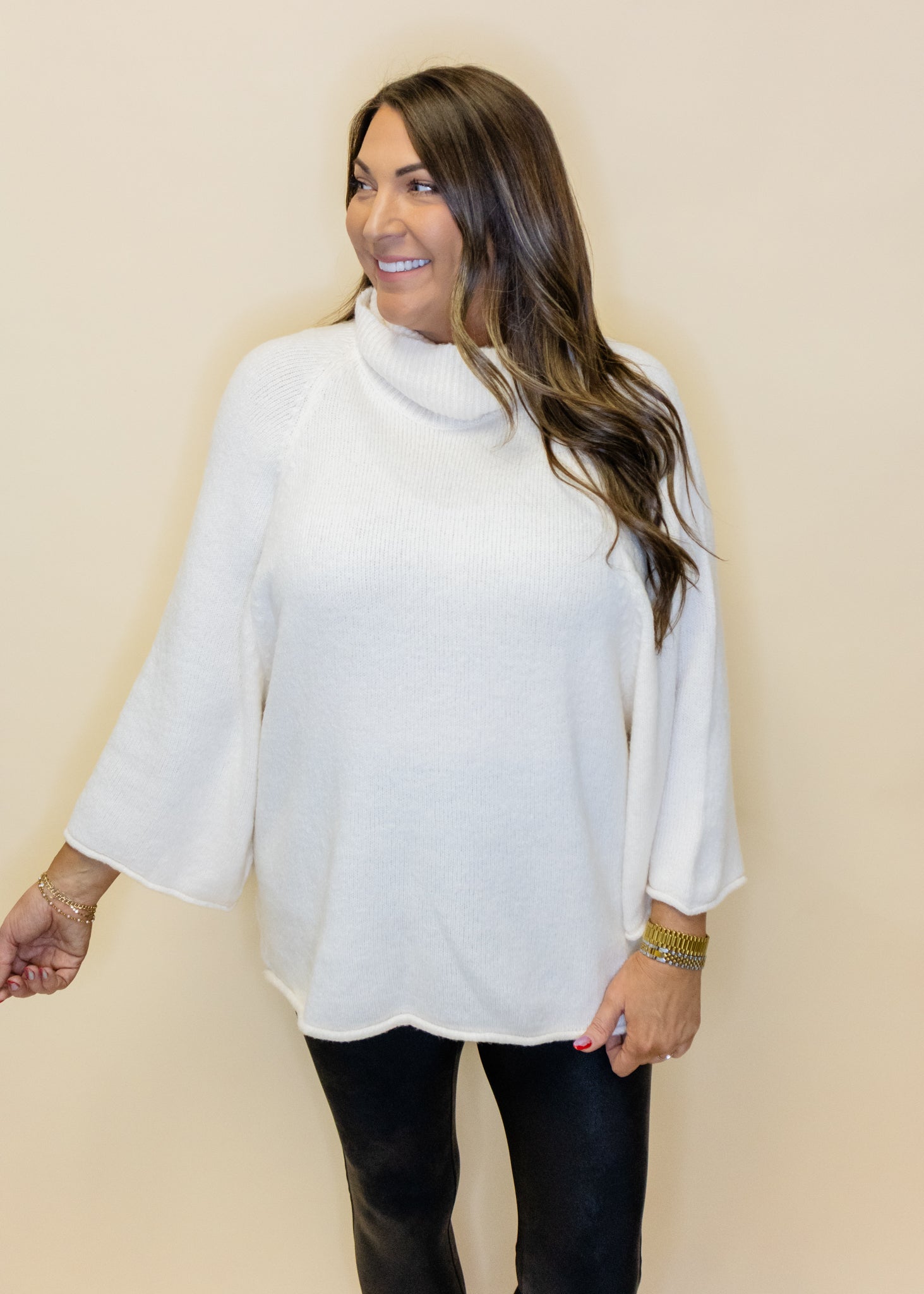 Ivory Turtleneck 3/4 Sweater