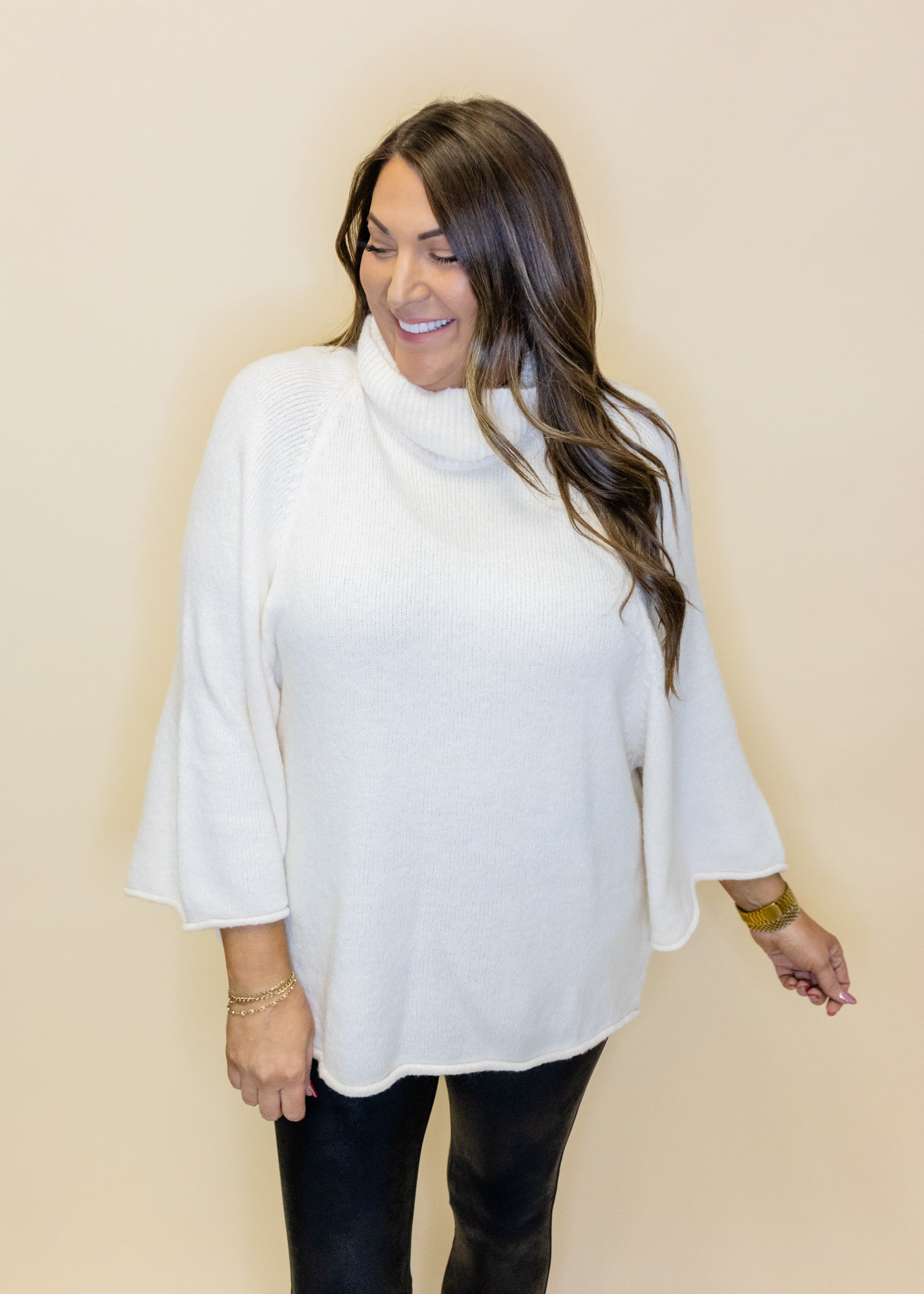 Ivory Turtleneck 3/4 Sweater