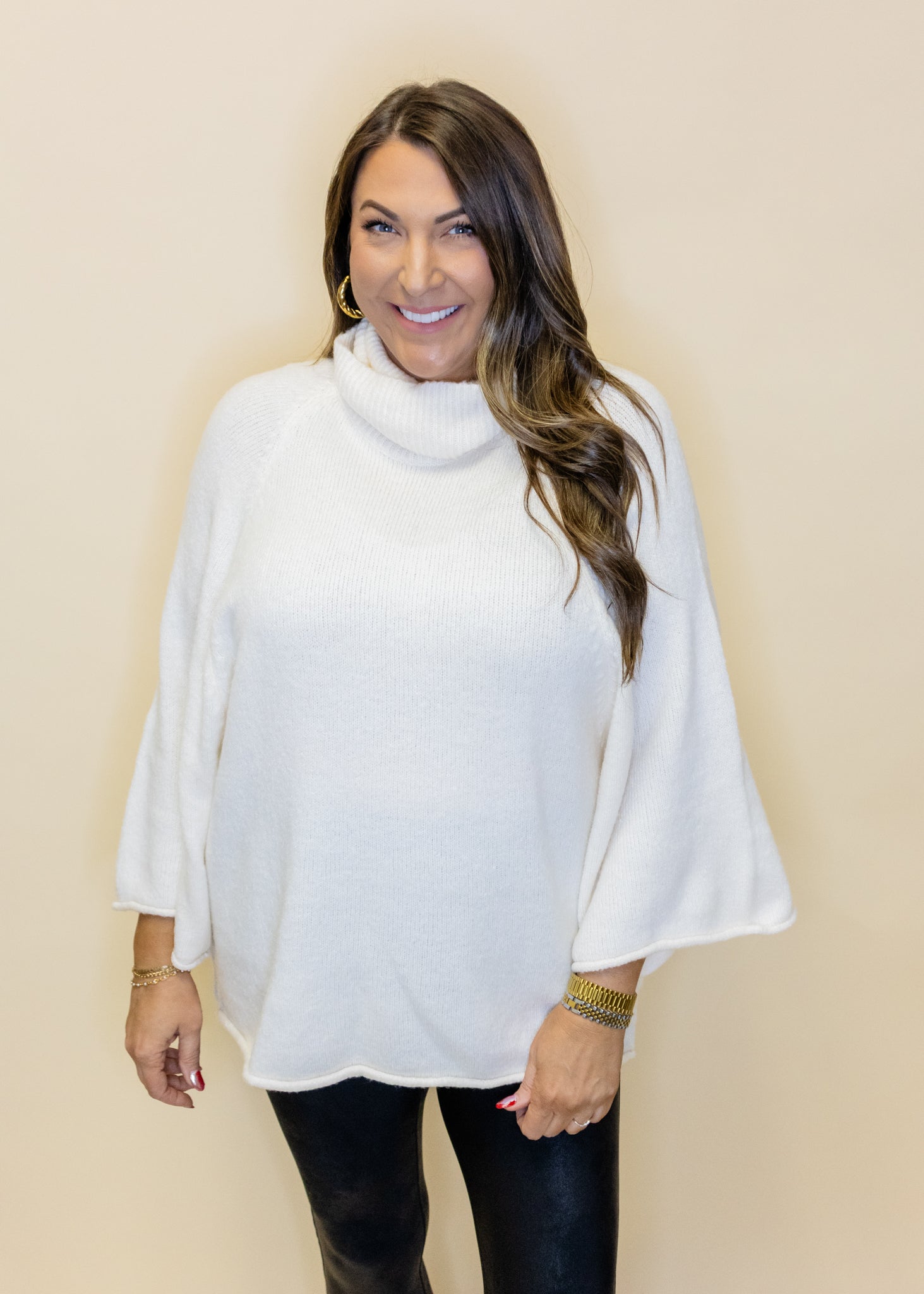 Ivory Turtleneck 3/4 Sweater
