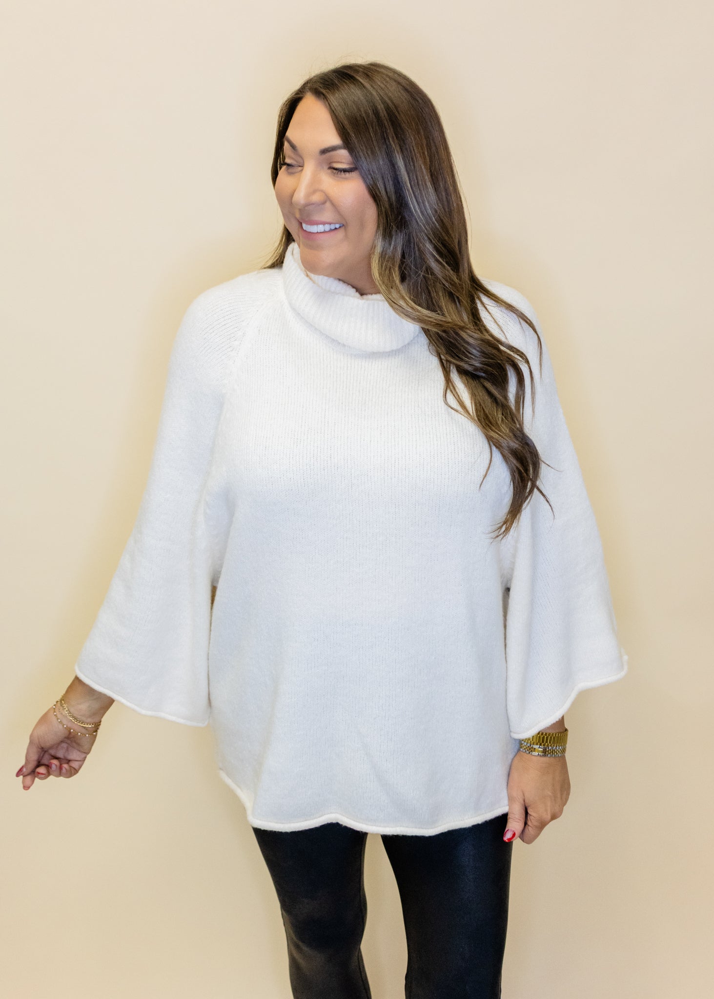 Ivory Turtleneck 3/4 Sweater