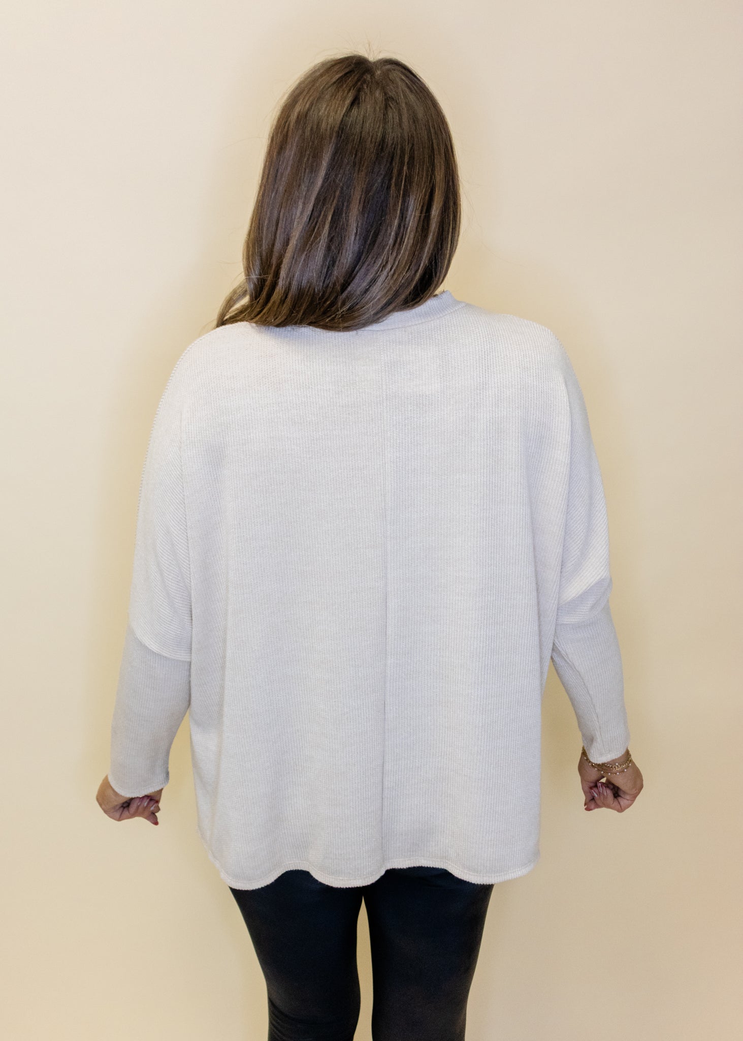 Taupe Long Sleeve Ribbed Top