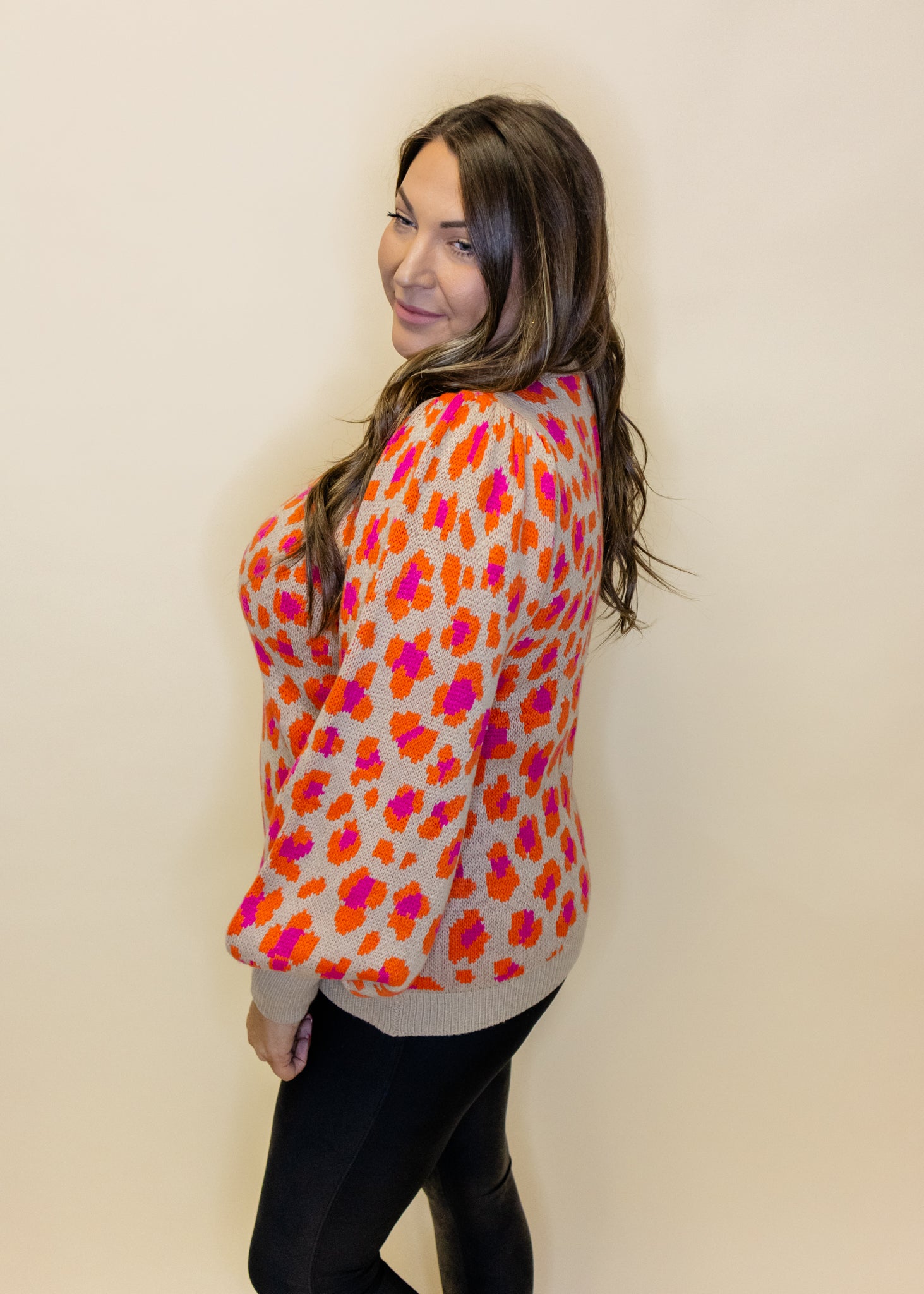 Taupe & Hot Pink Leopard Sweater