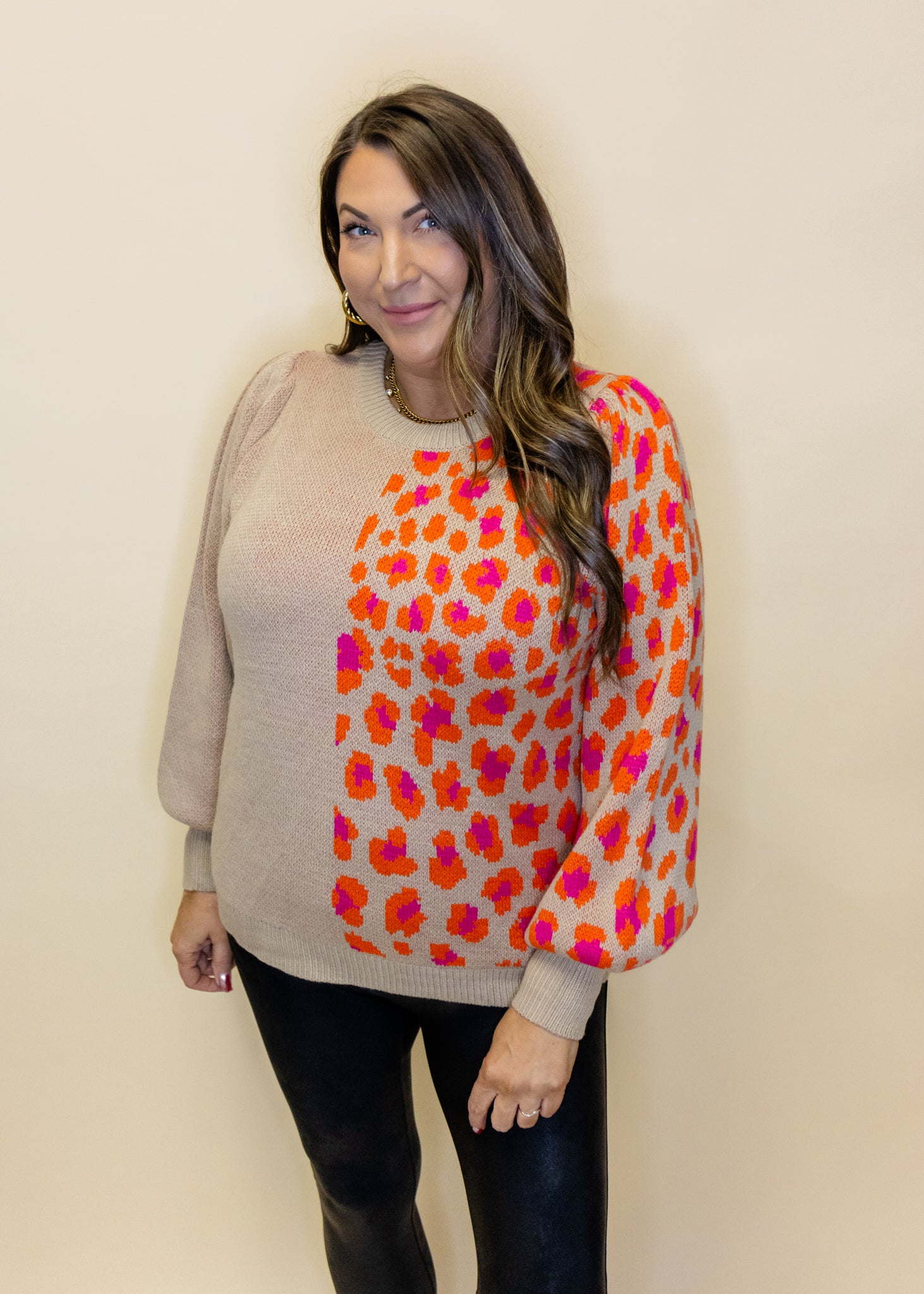 Taupe & Hot Pink Leopard Sweater