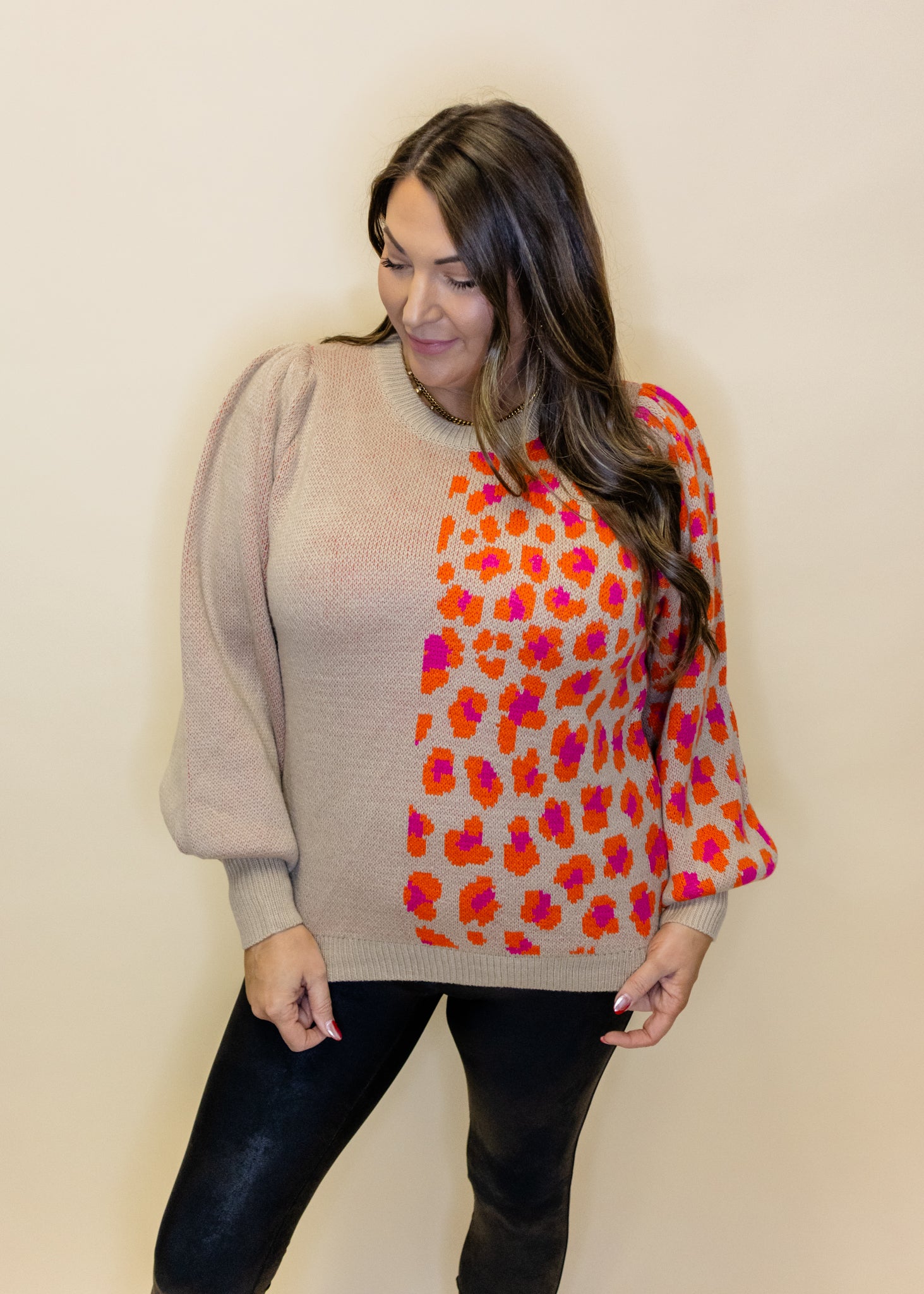 Taupe & Hot Pink Leopard Sweater