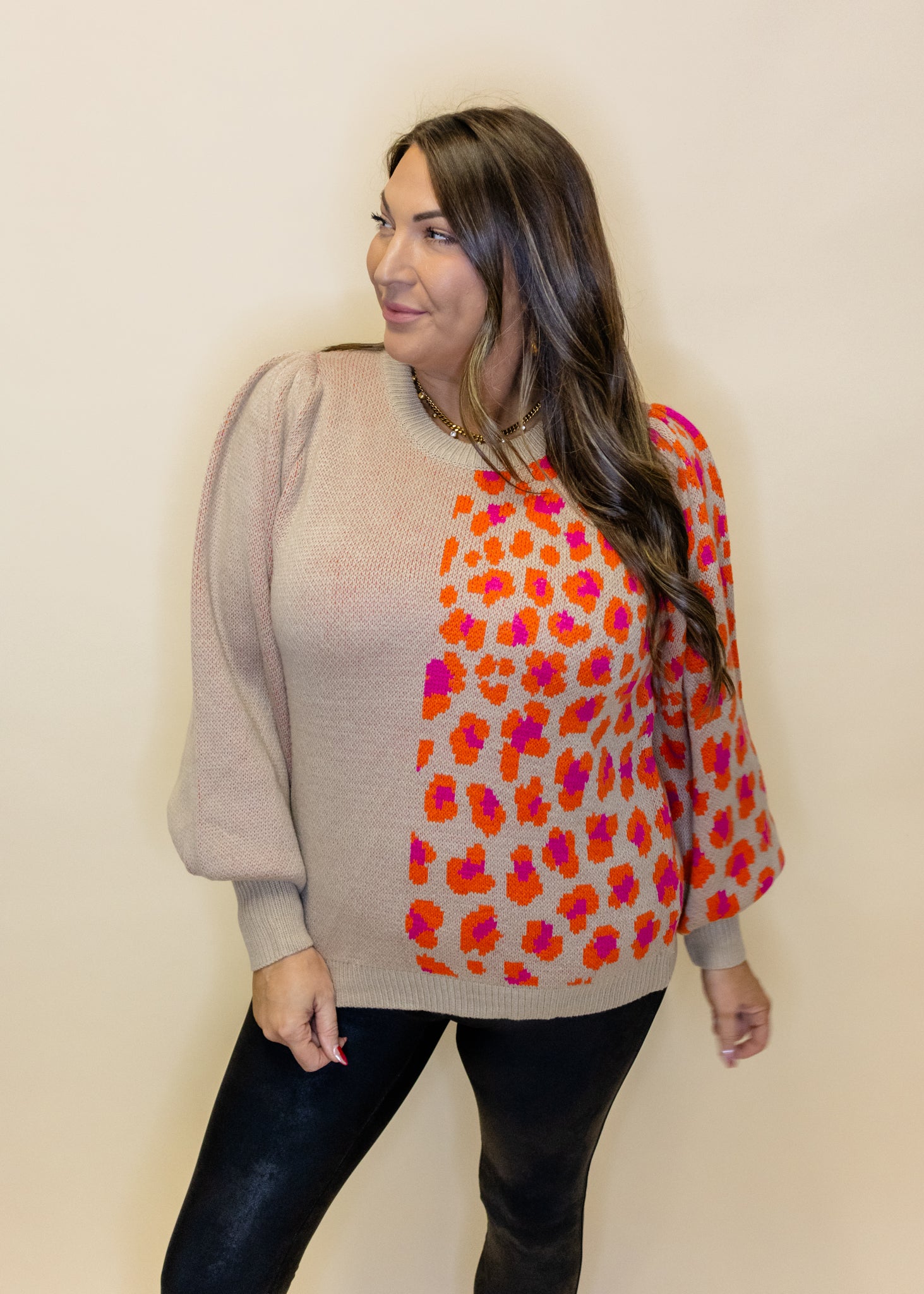 Taupe & Hot Pink Leopard Sweater