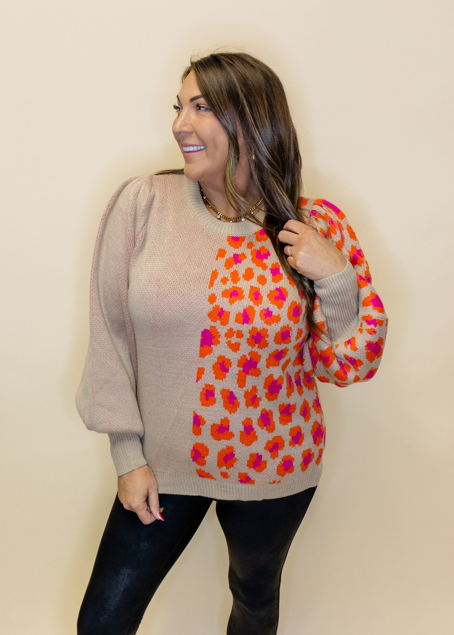 Taupe & Hot Pink Leopard Sweater