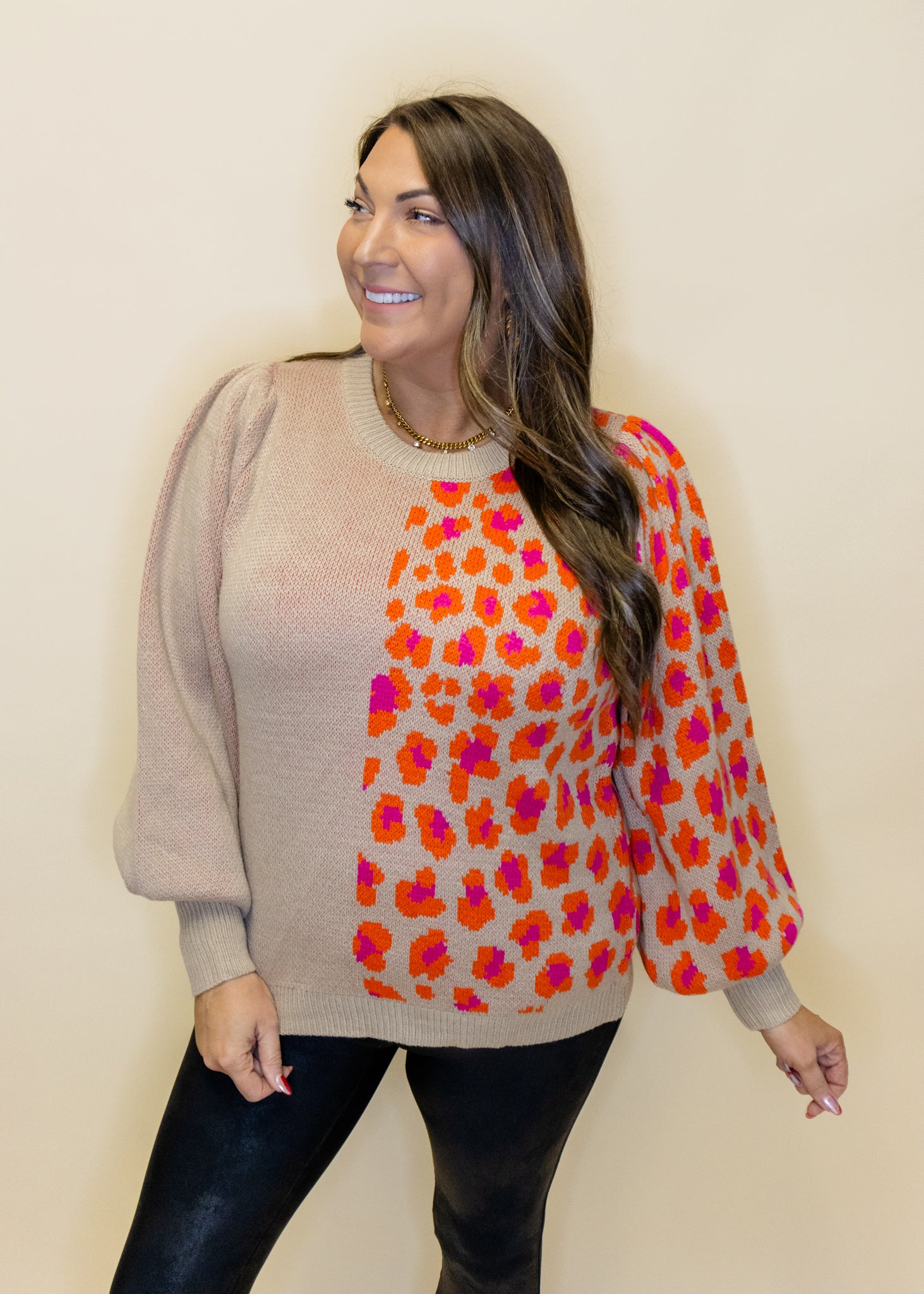 Taupe & Hot Pink Leopard Sweater