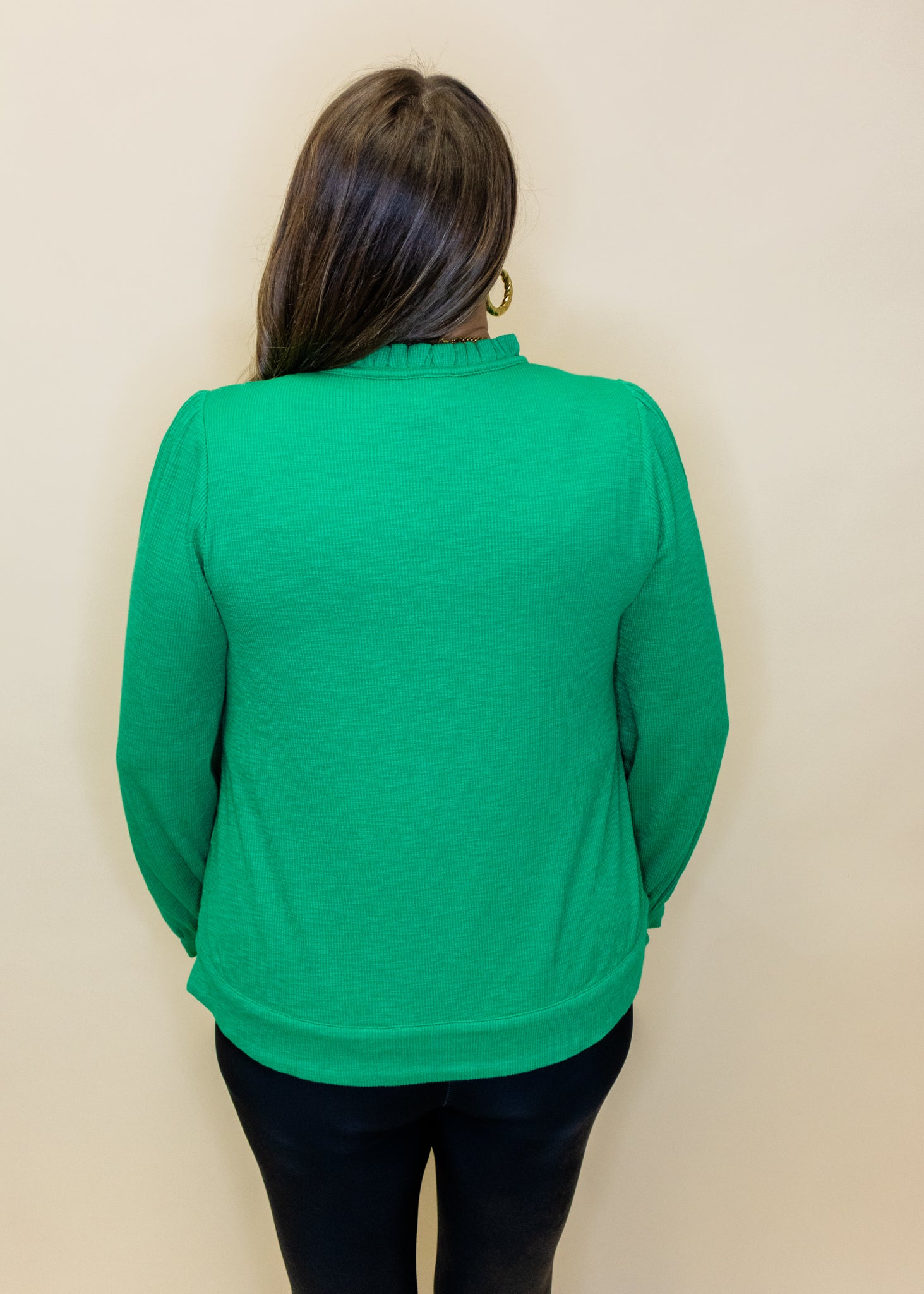 Green Ribbed Henley Top