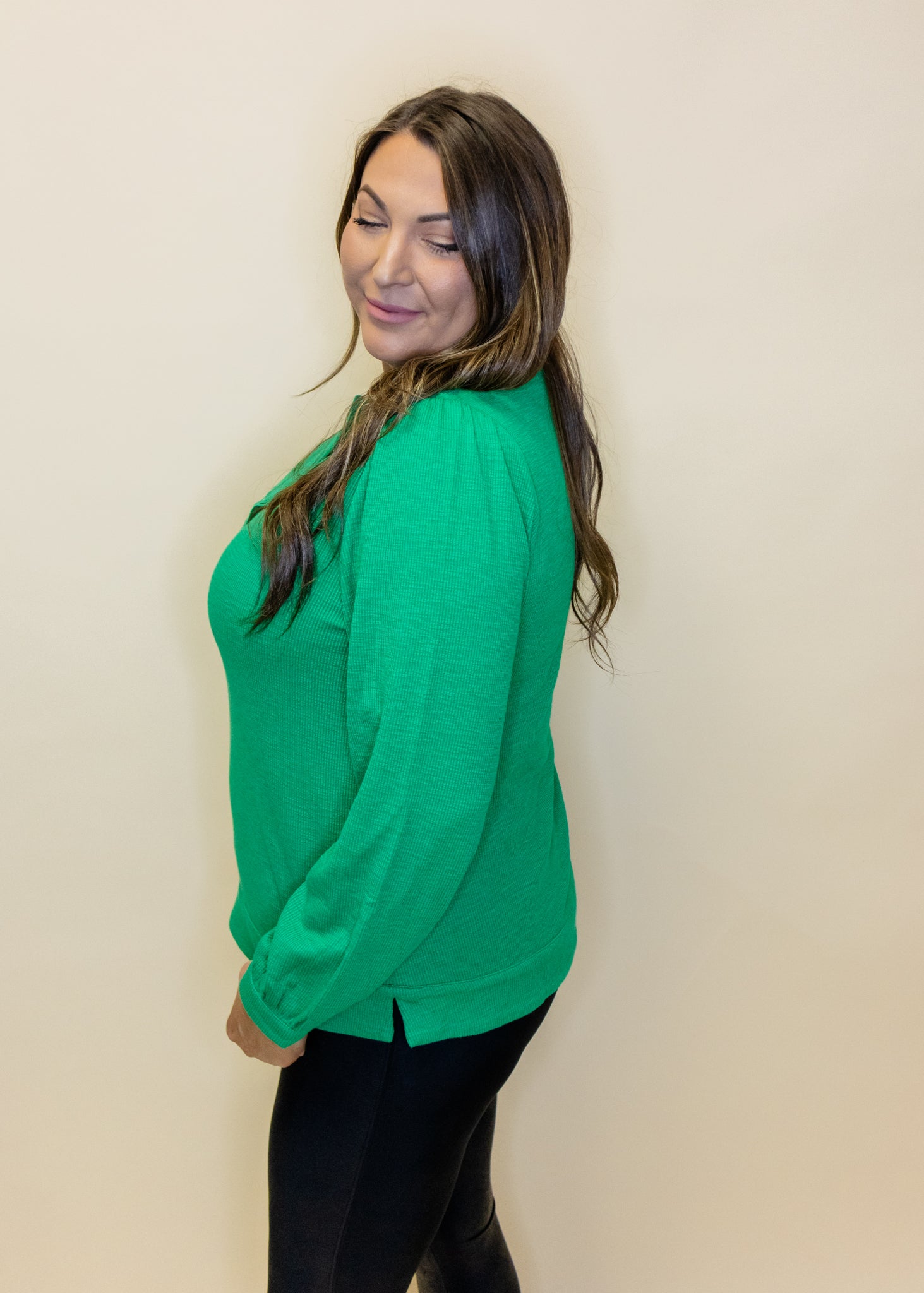Green Ribbed Henley Top