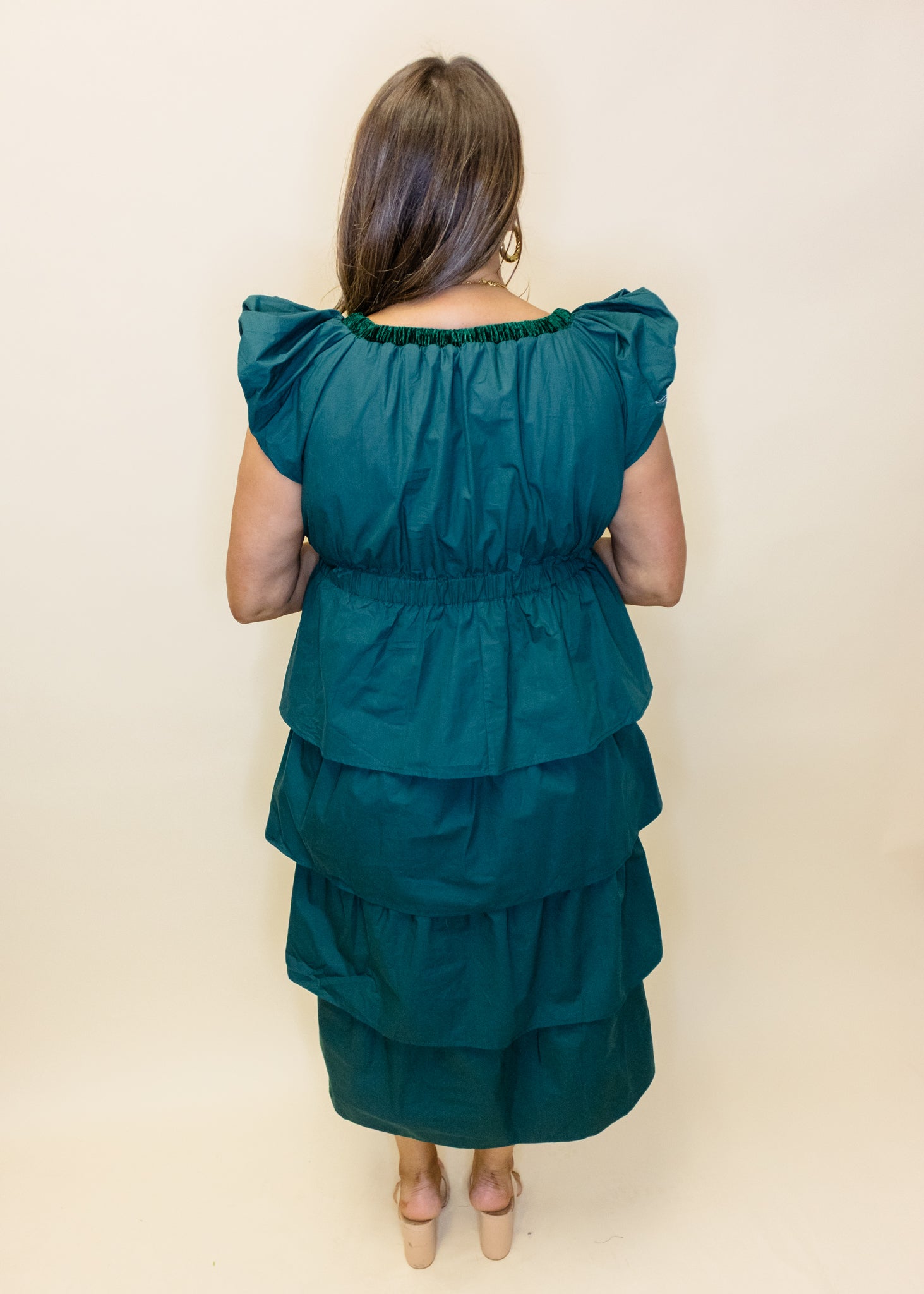 Hunter Green Tiered Midi Dress