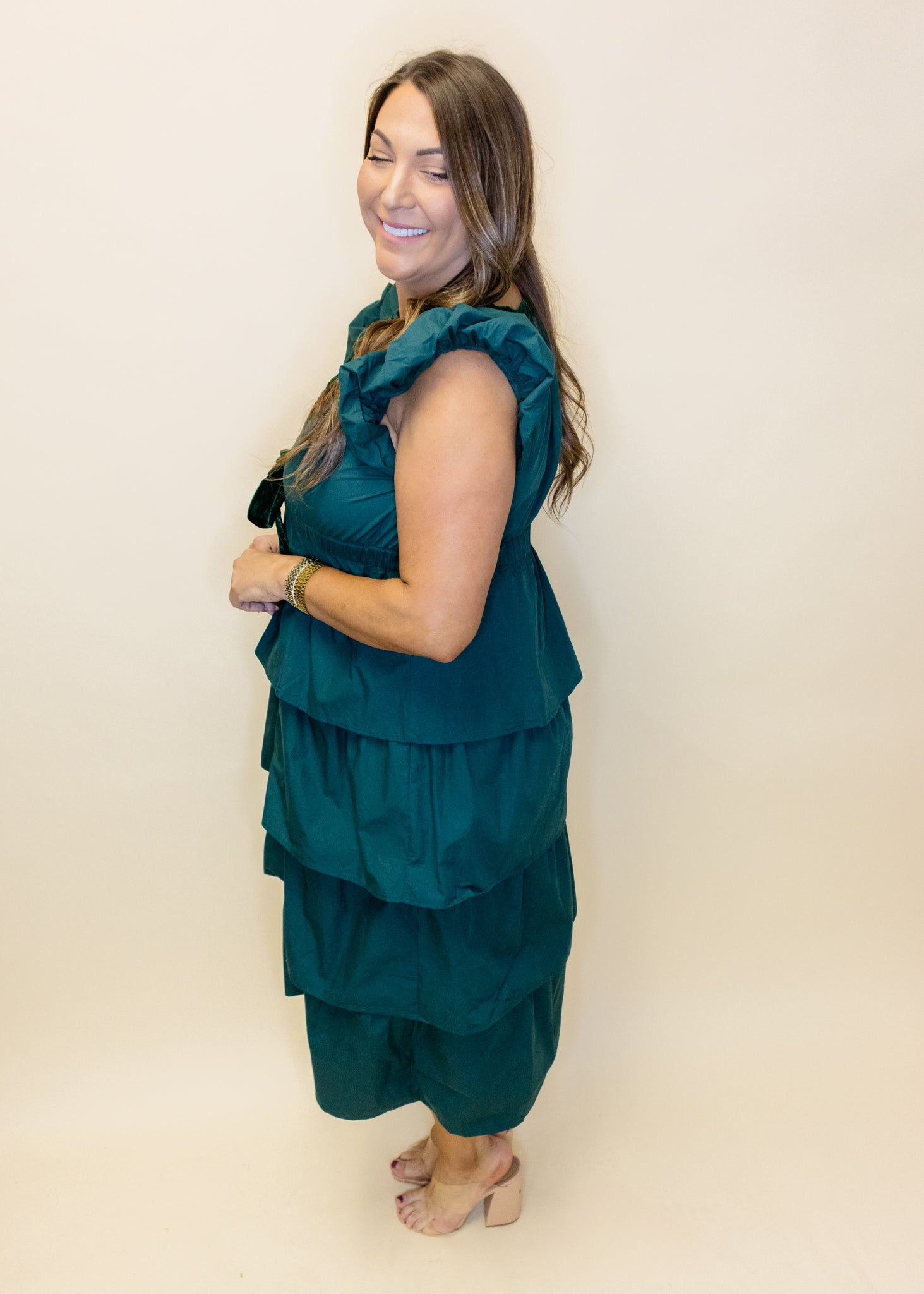 Hunter Green Tiered Midi Dress