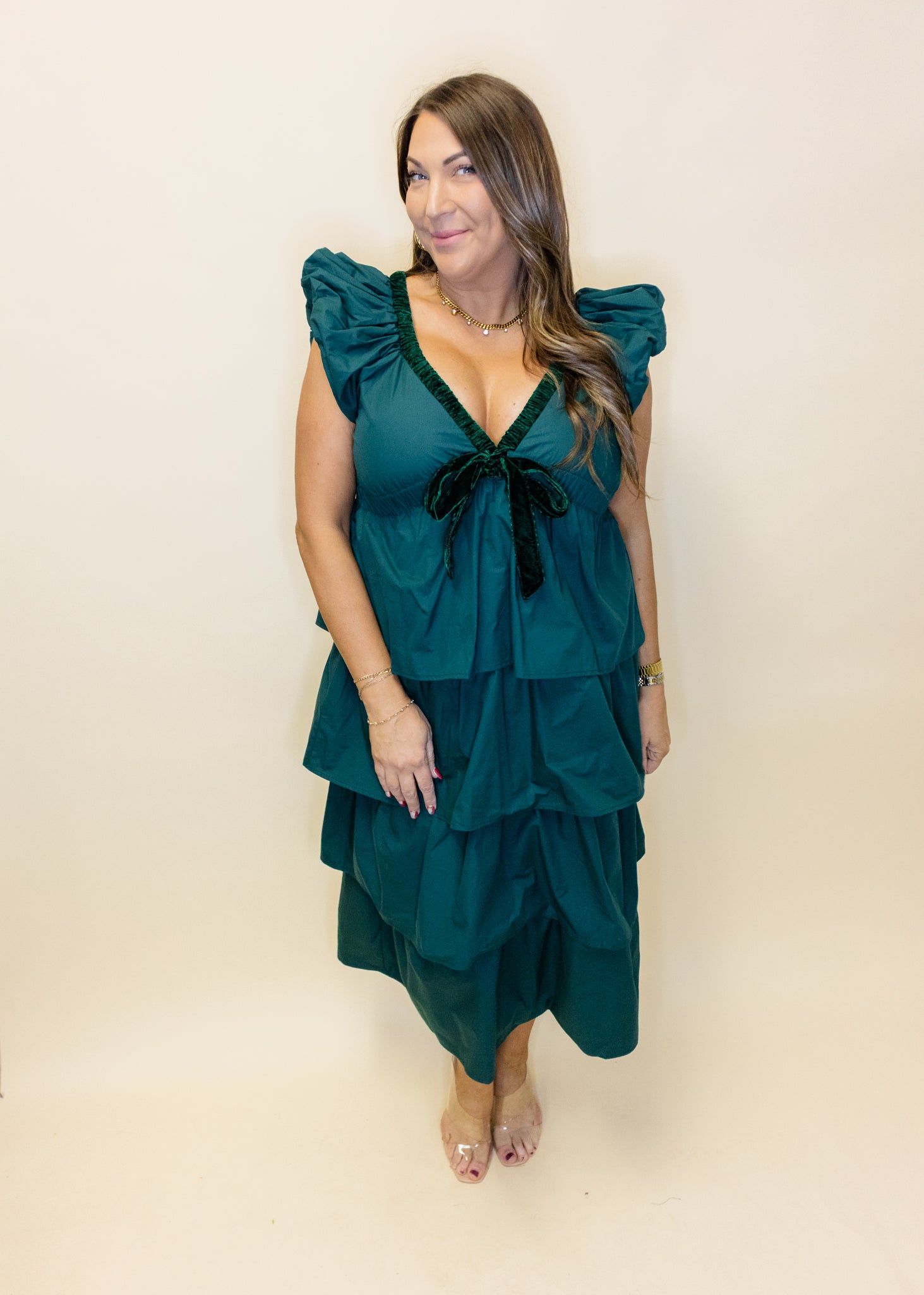 Hunter Green Tiered Midi Dress