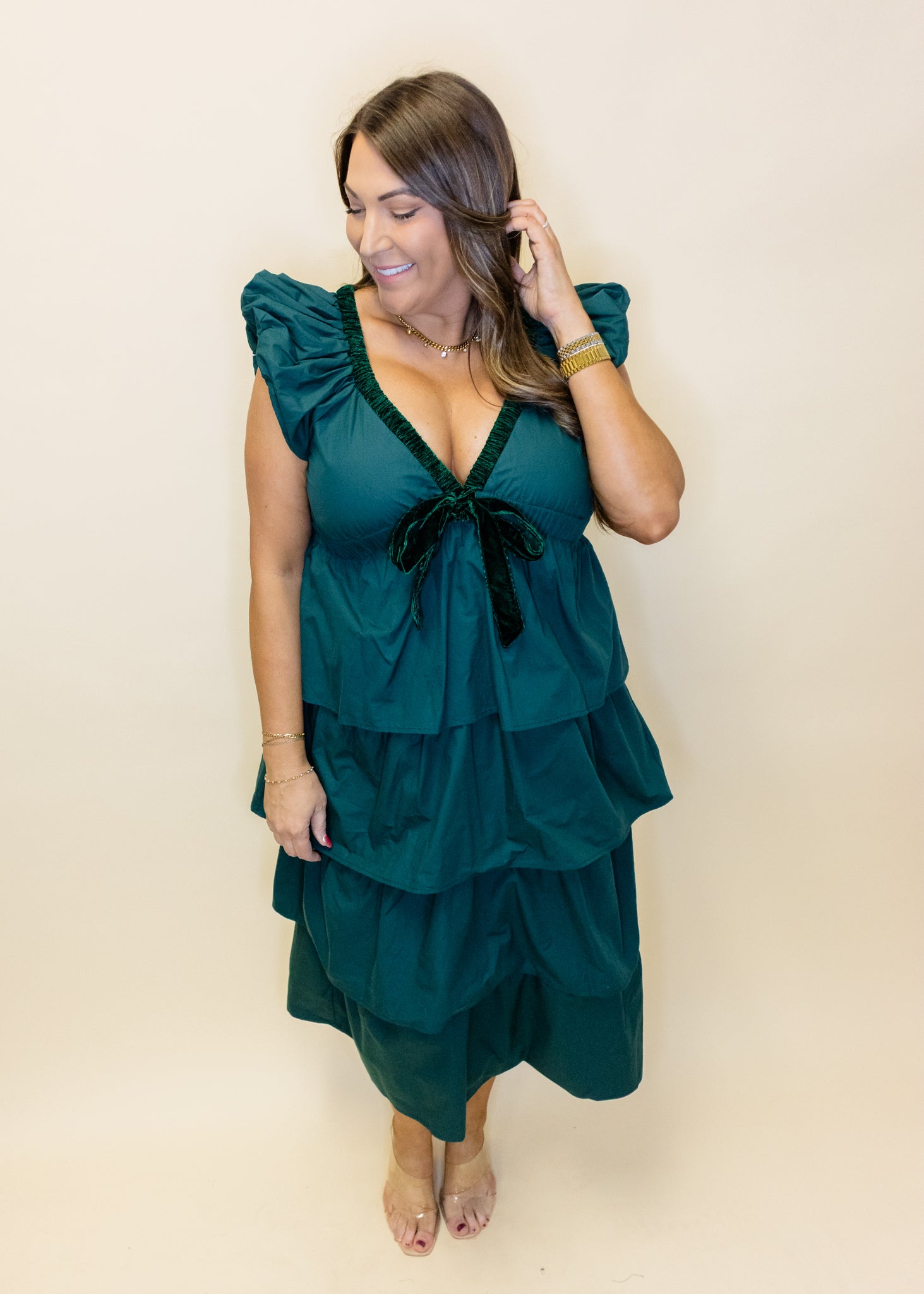 Hunter Green Tiered Midi Dress
