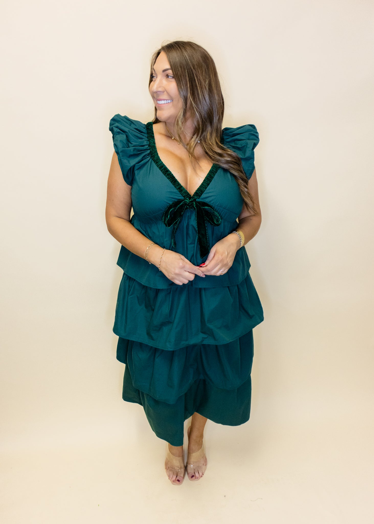 Hunter Green Tiered Midi Dress