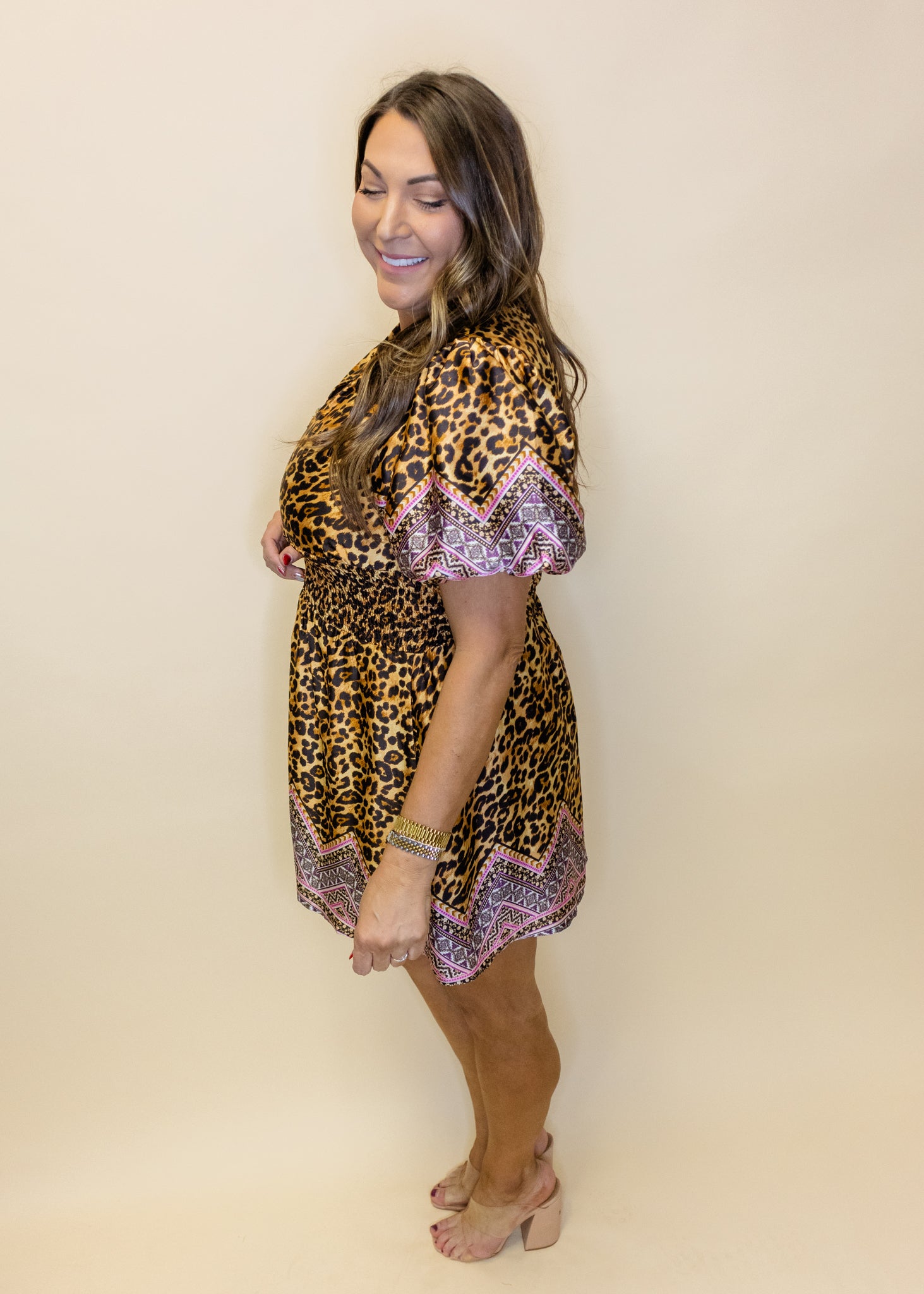 Leopard Border Print Zip Dress