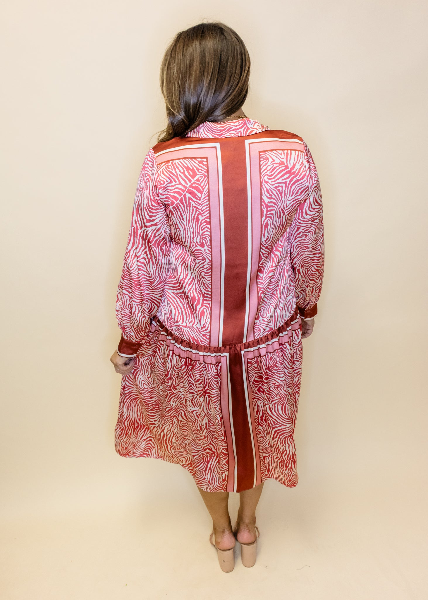 Animal Print Satin Tie Waist Midi Dress