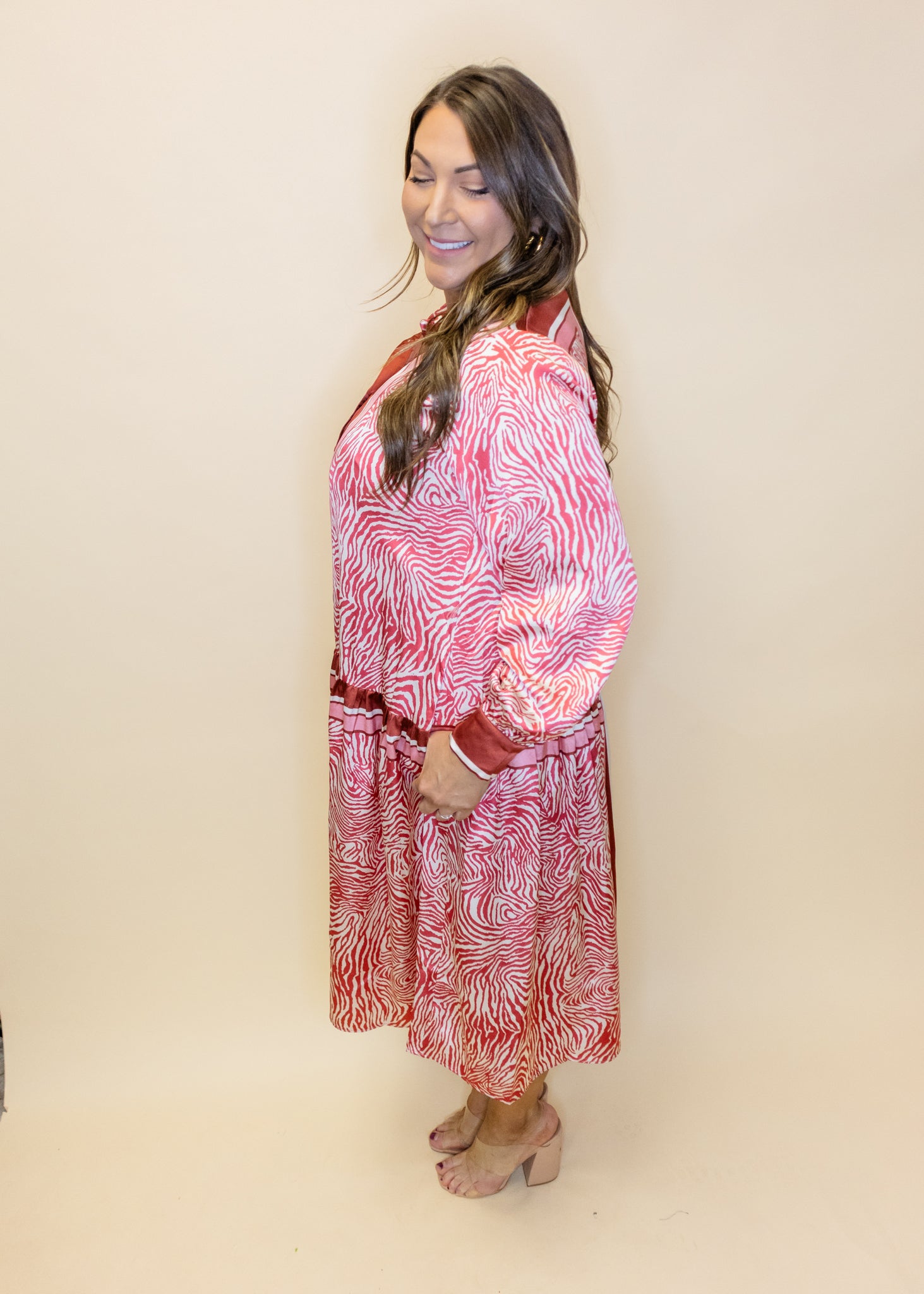 Animal Print Satin Tie Waist Midi Dress