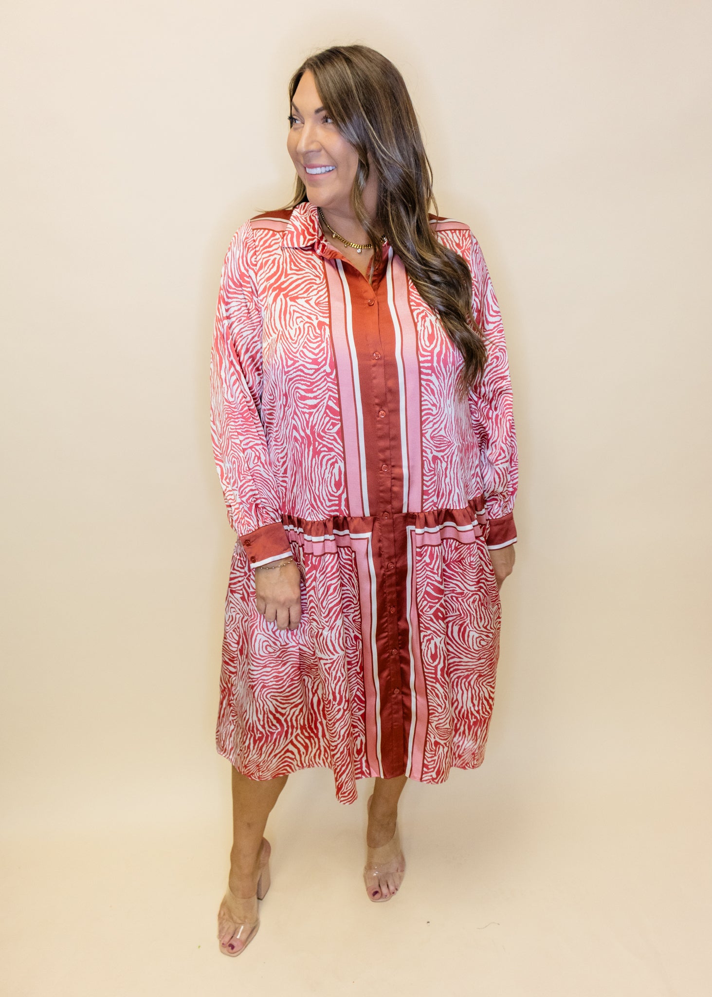 Animal Print Satin Tie Waist Midi Dress