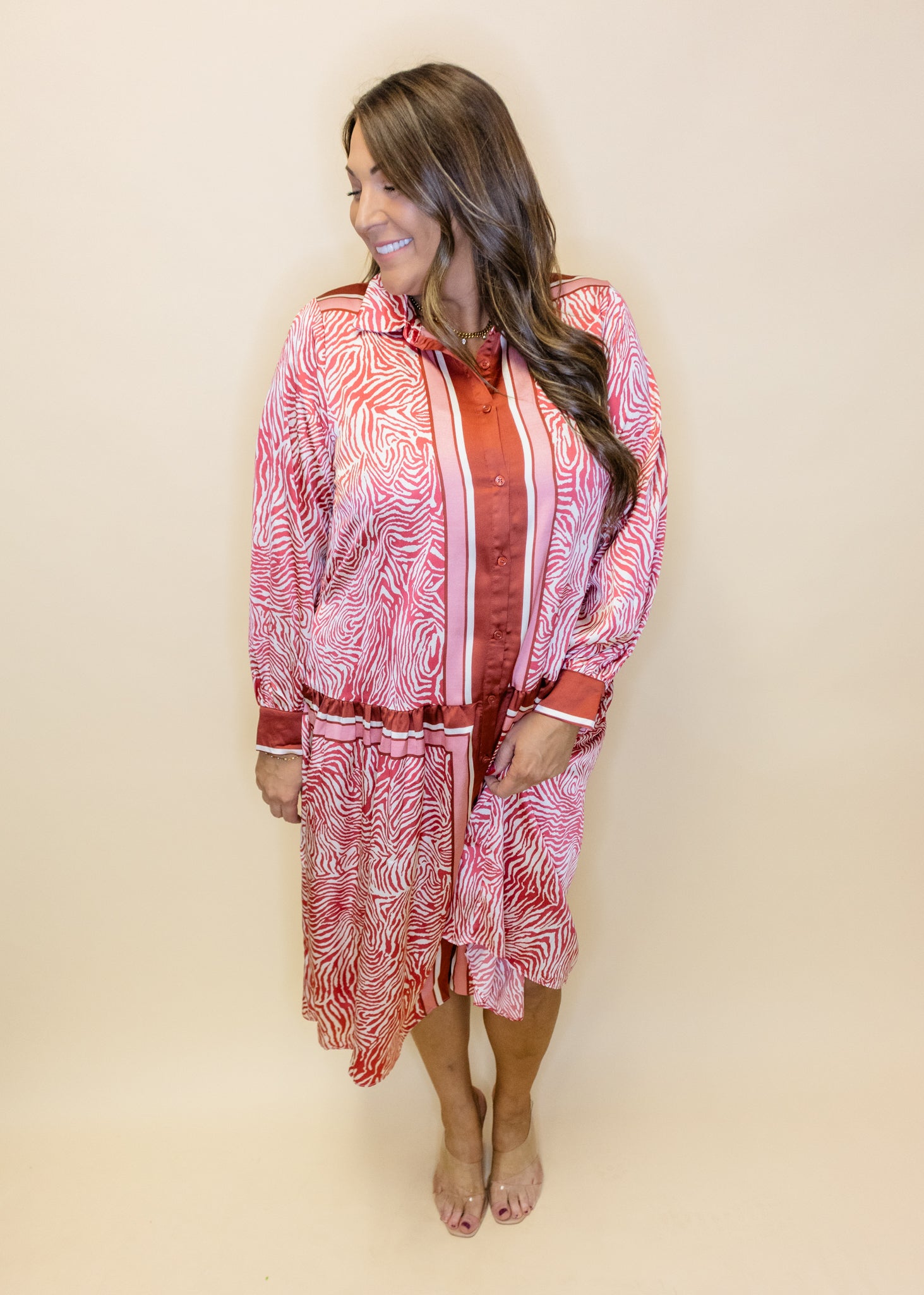 Animal Print Satin Tie Waist Midi Dress