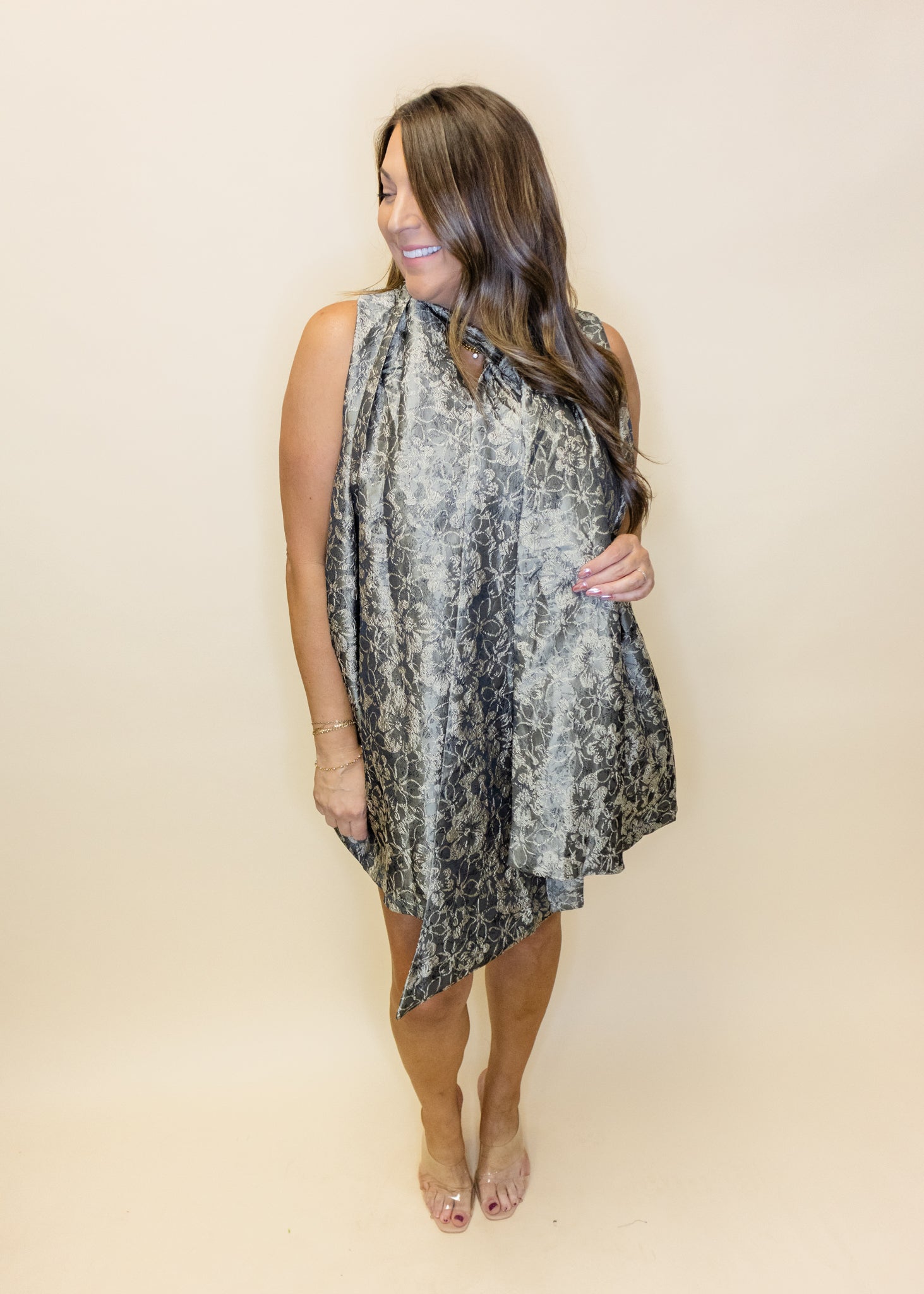 Olive Floral Jacquard Dress