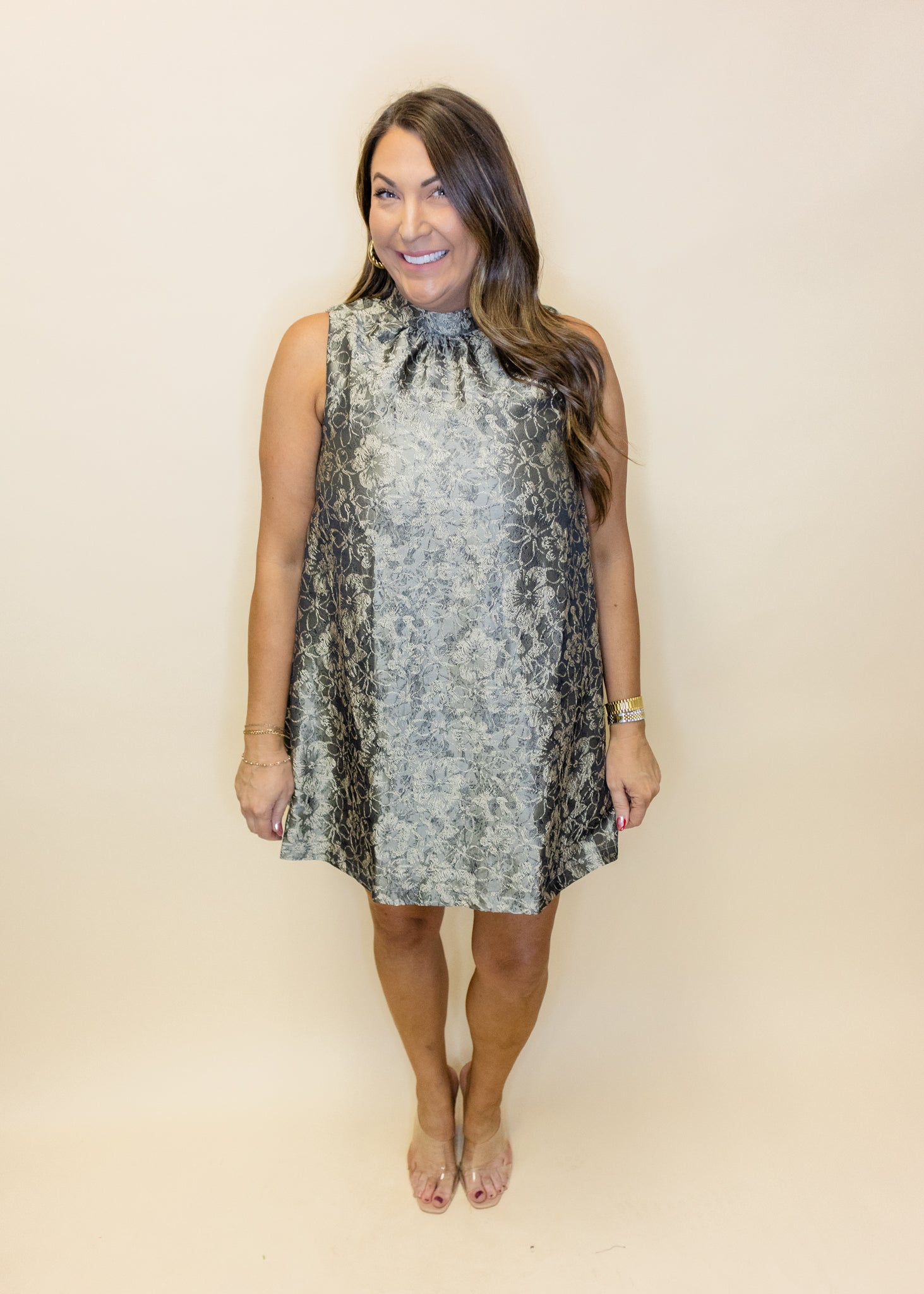 Olive Floral Jacquard Dress