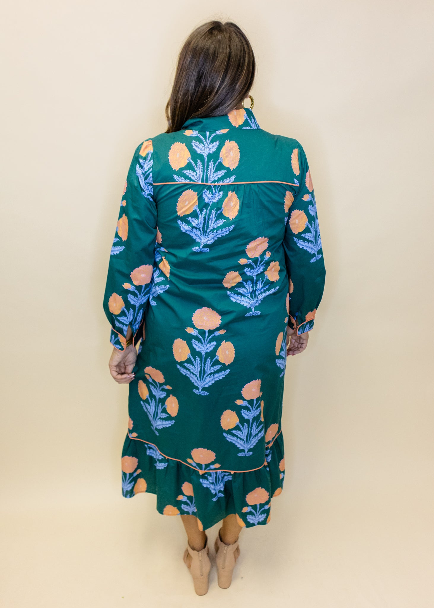 Hunter Green Floral Midi Dress