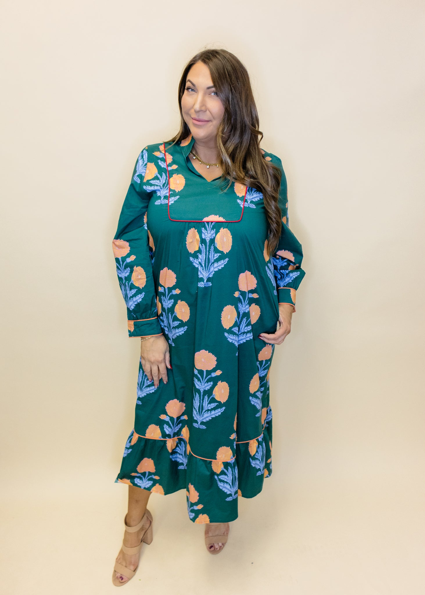 Hunter Green Floral Midi Dress