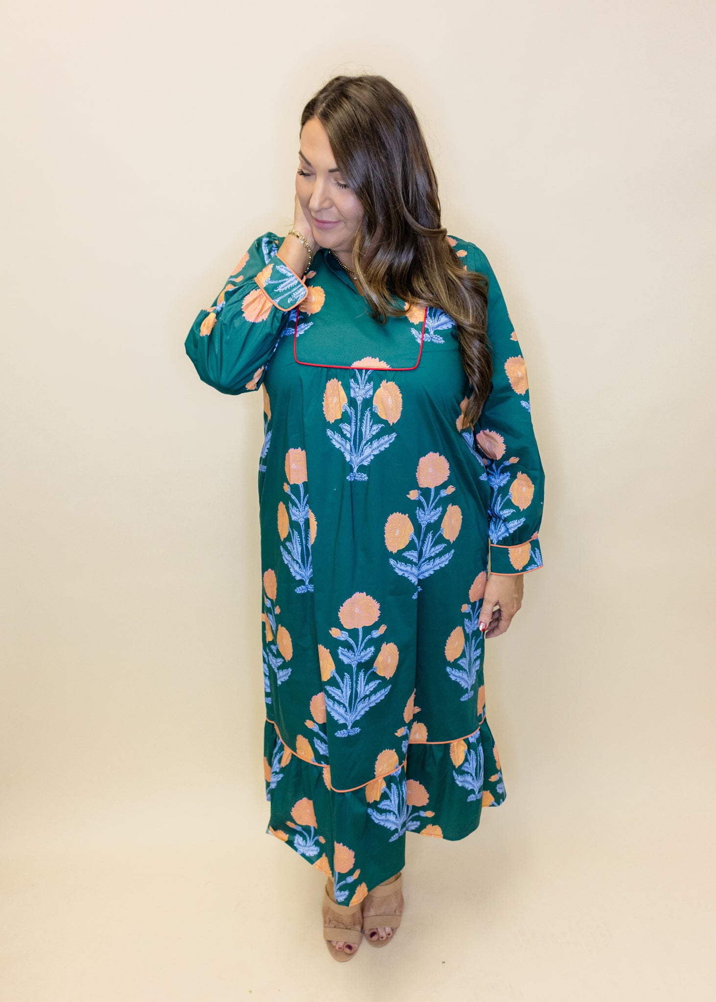 Hunter Green Floral Midi Dress